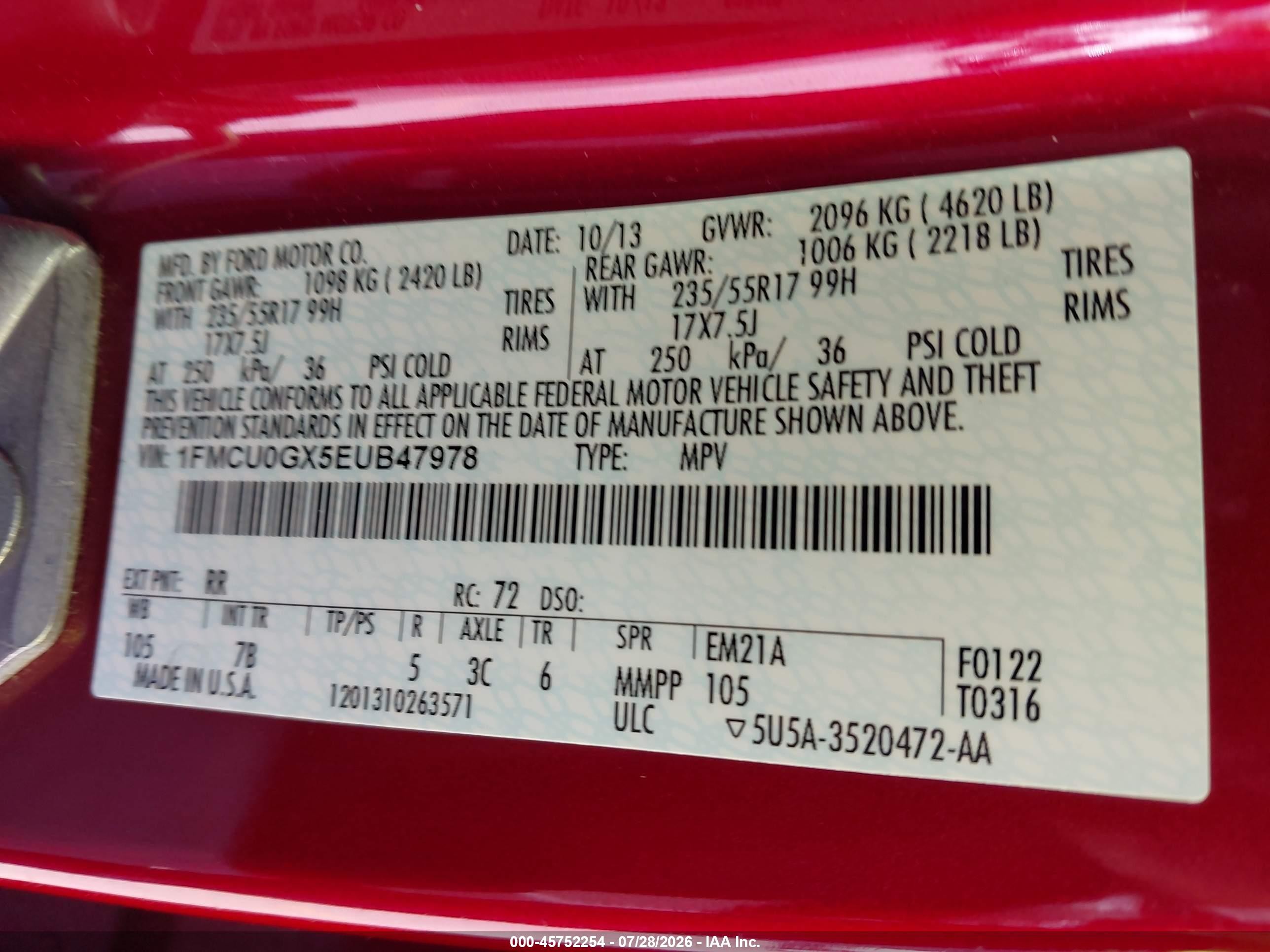 2014 Ford Escape Se Red vin: 1FMCU0GX5EUB47978