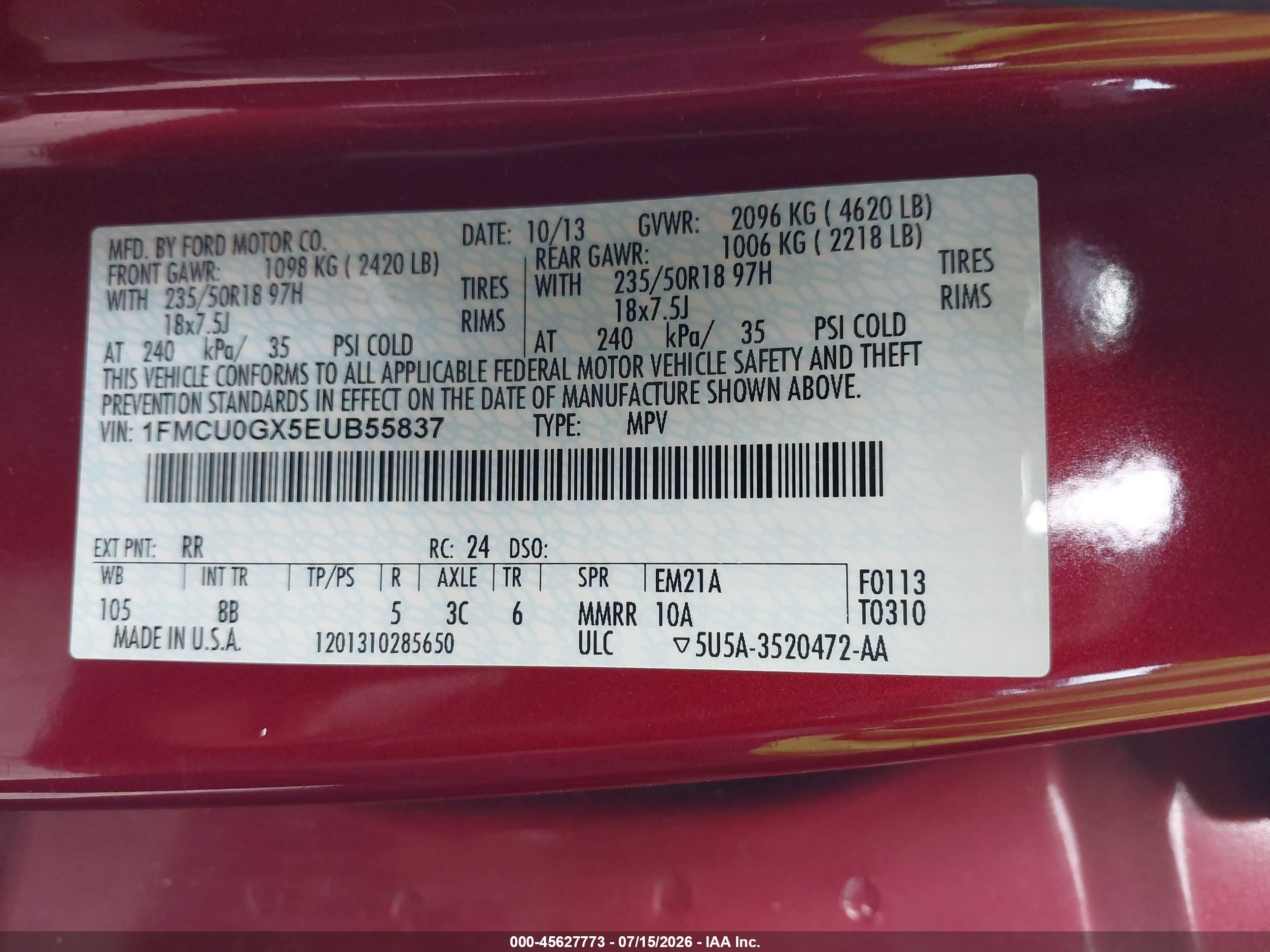 2014 Ford Escape Se Red vin: 1FMCU0GX5EUB55837
