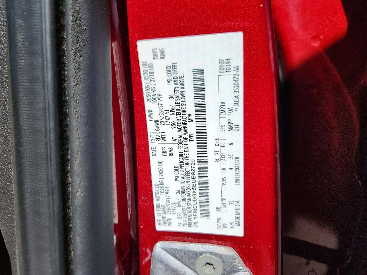 2014 Ford Escape Se Red vin: 1FMCU0GX5EUB92709