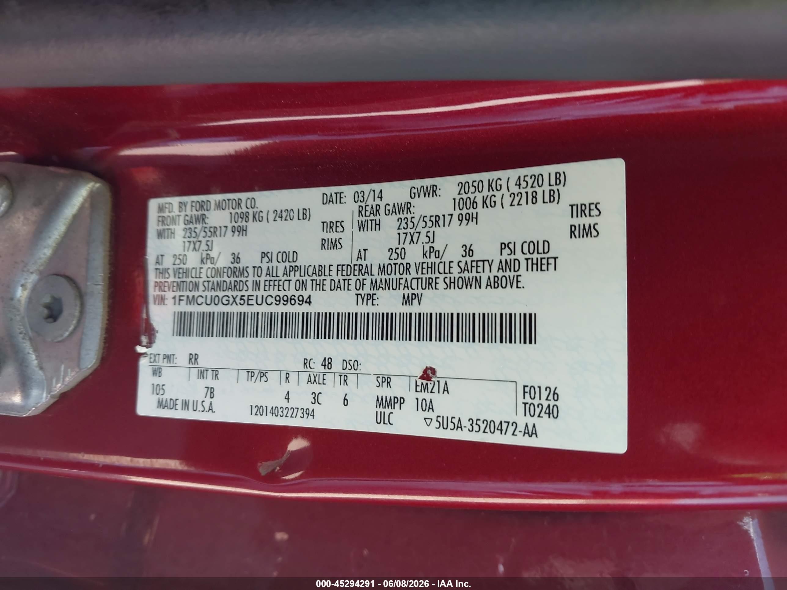 2014 Ford Escape Se Red vin: 1FMCU0GX5EUC99694