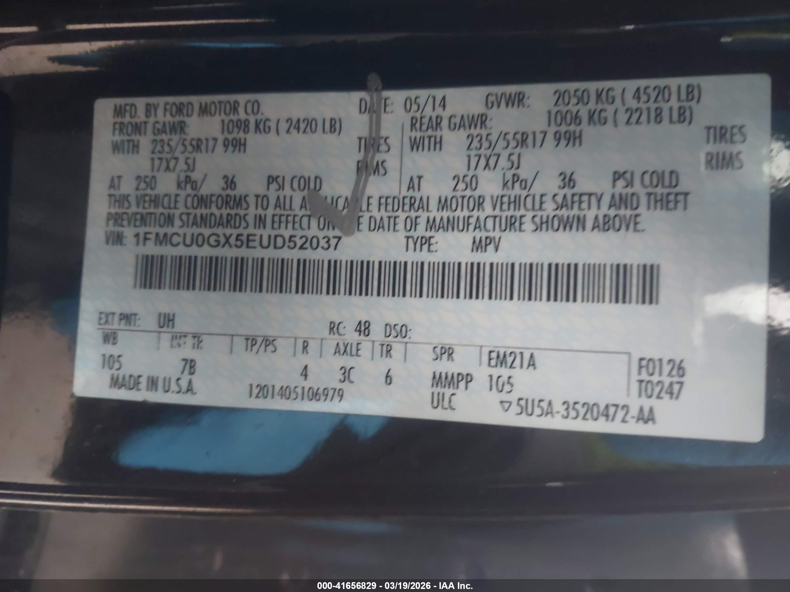 2014 Ford Escape Se Black vin: 1FMCU0GX5EUD52037