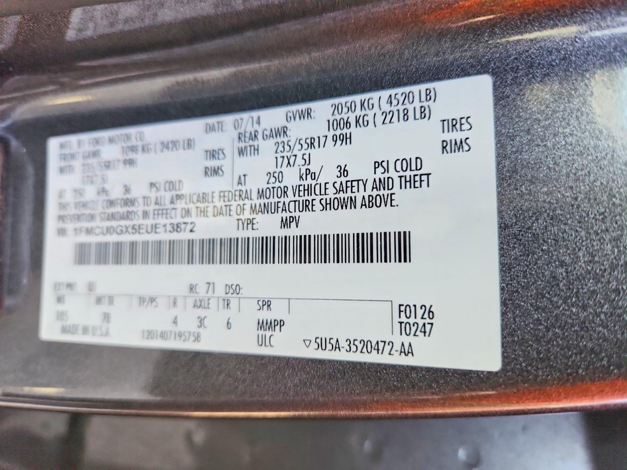 2014 Ford Escape Se Gray vin: 1FMCU0GX5EUE13872