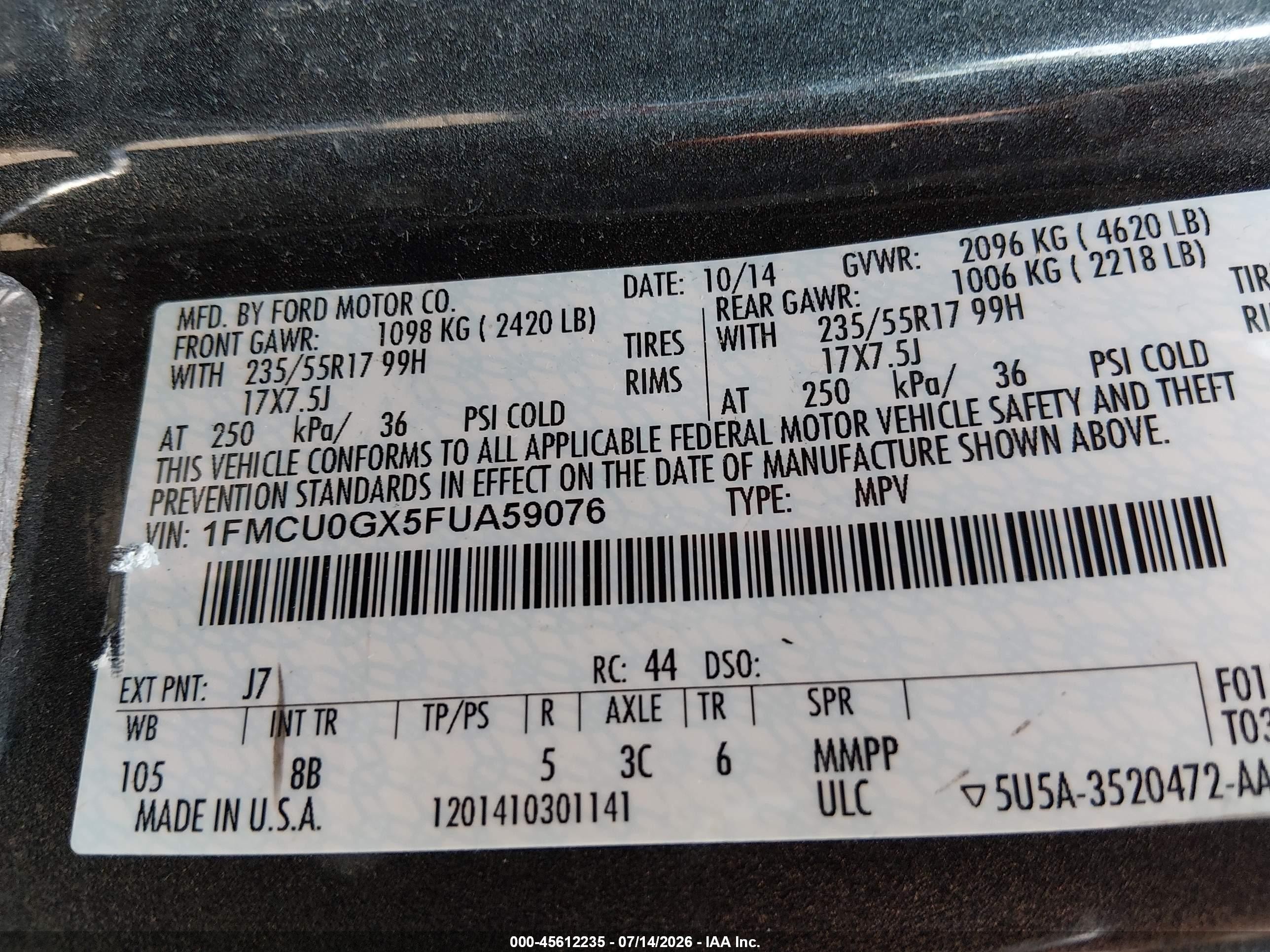2015 Ford Escape Se Gray vin: 1FMCU0GX5FUA59076