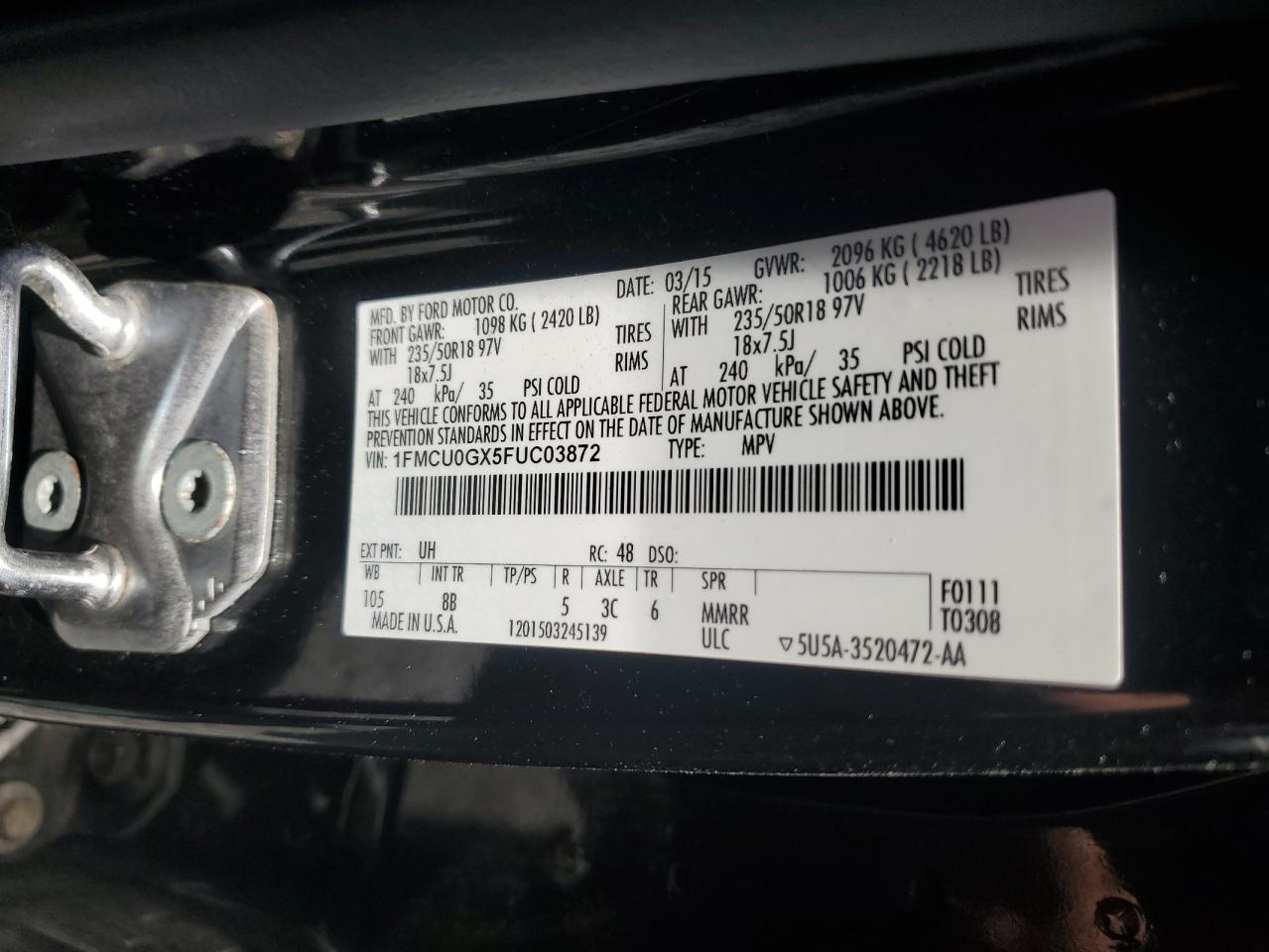 2015 Ford Escape Se Black vin: 1FMCU0GX5FUC03872