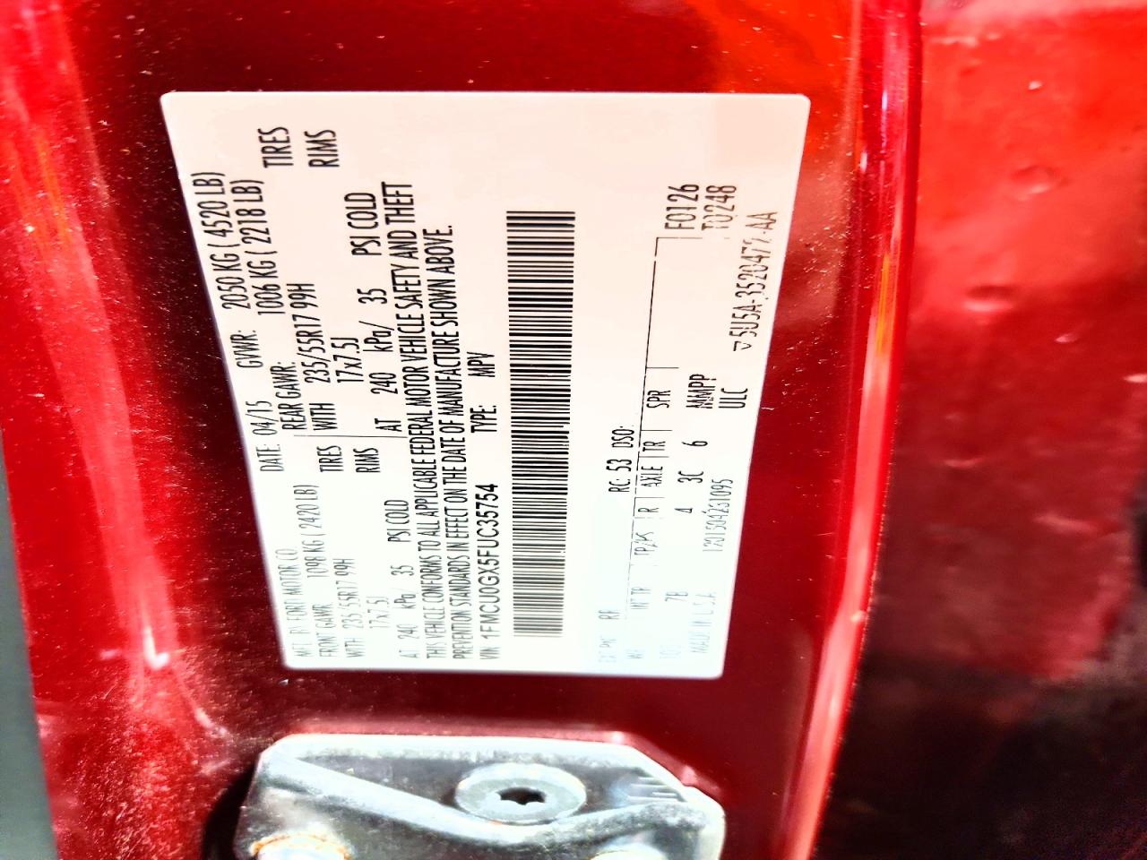 2015 Ford Escape Se Red vin: 1FMCU0GX5FUC35754