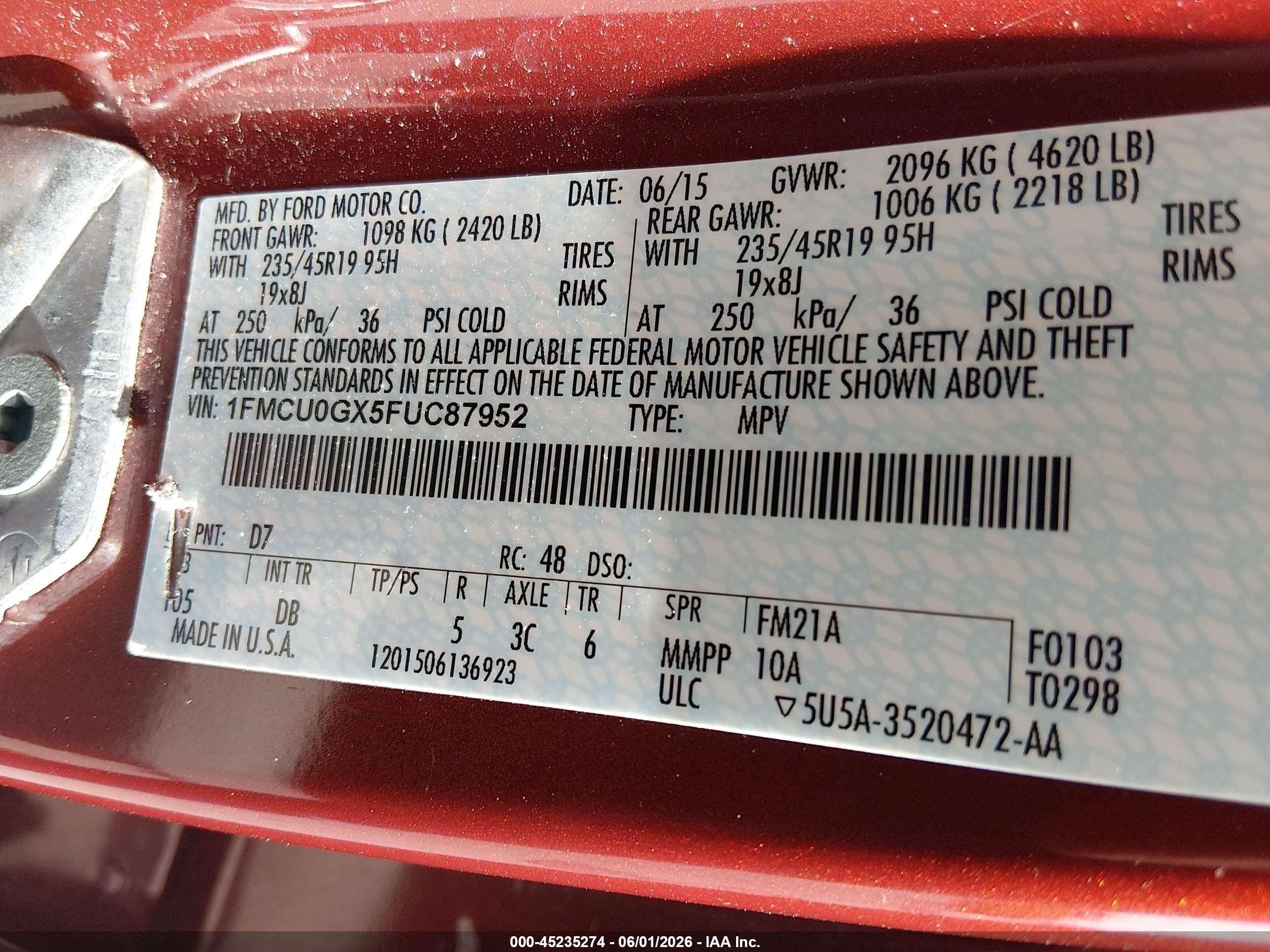 2015 Ford Escape Se Red vin: 1FMCU0GX5FUC87952