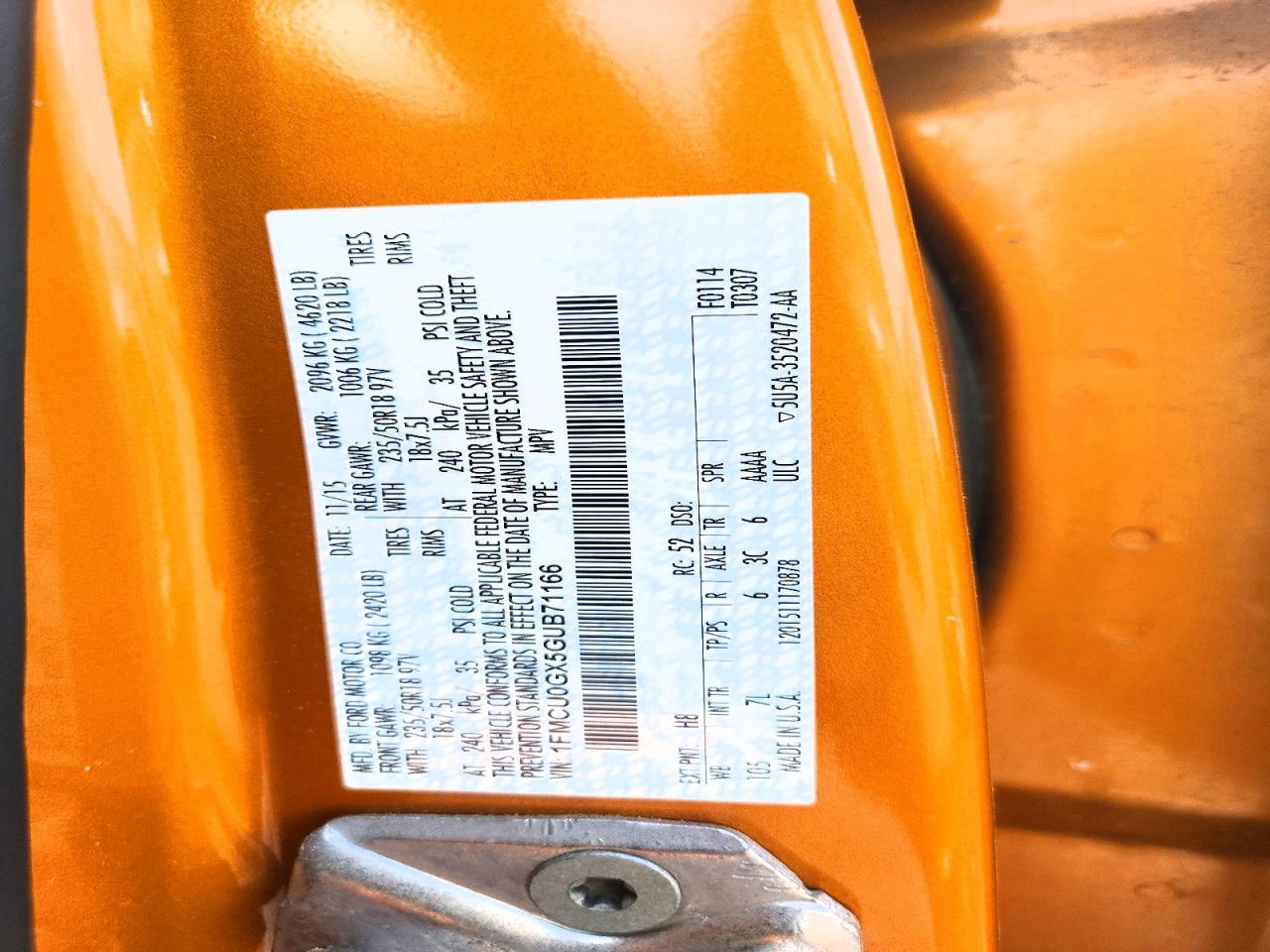 2016 Ford Escape Se Orange vin: 1FMCU0GX5GUB71166