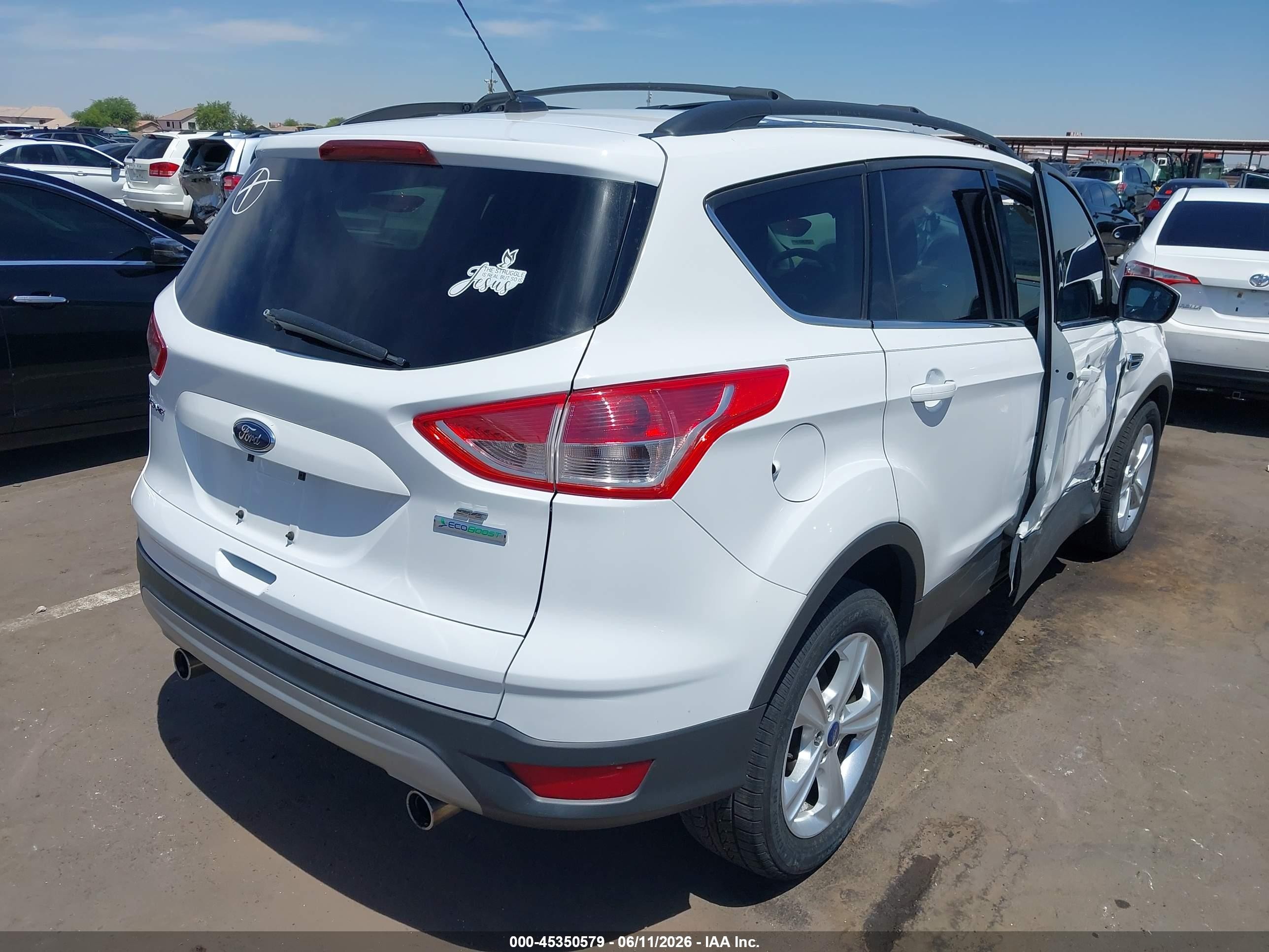 2013 Ford Escape Se White vin: 1FMCU0GX6DUA40551