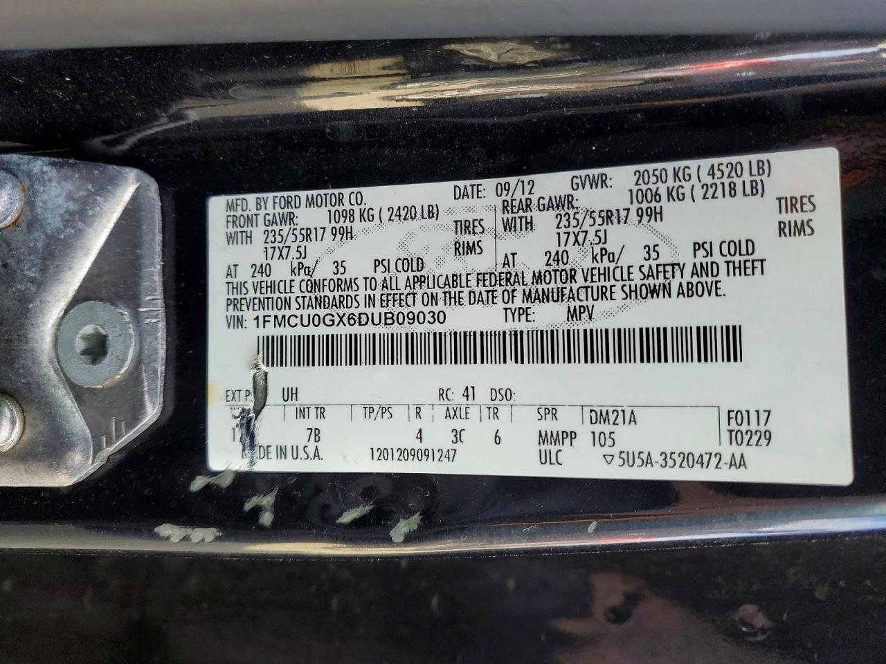 2013 Ford Escape Se Black vin: 1FMCU0GX6DUB09030