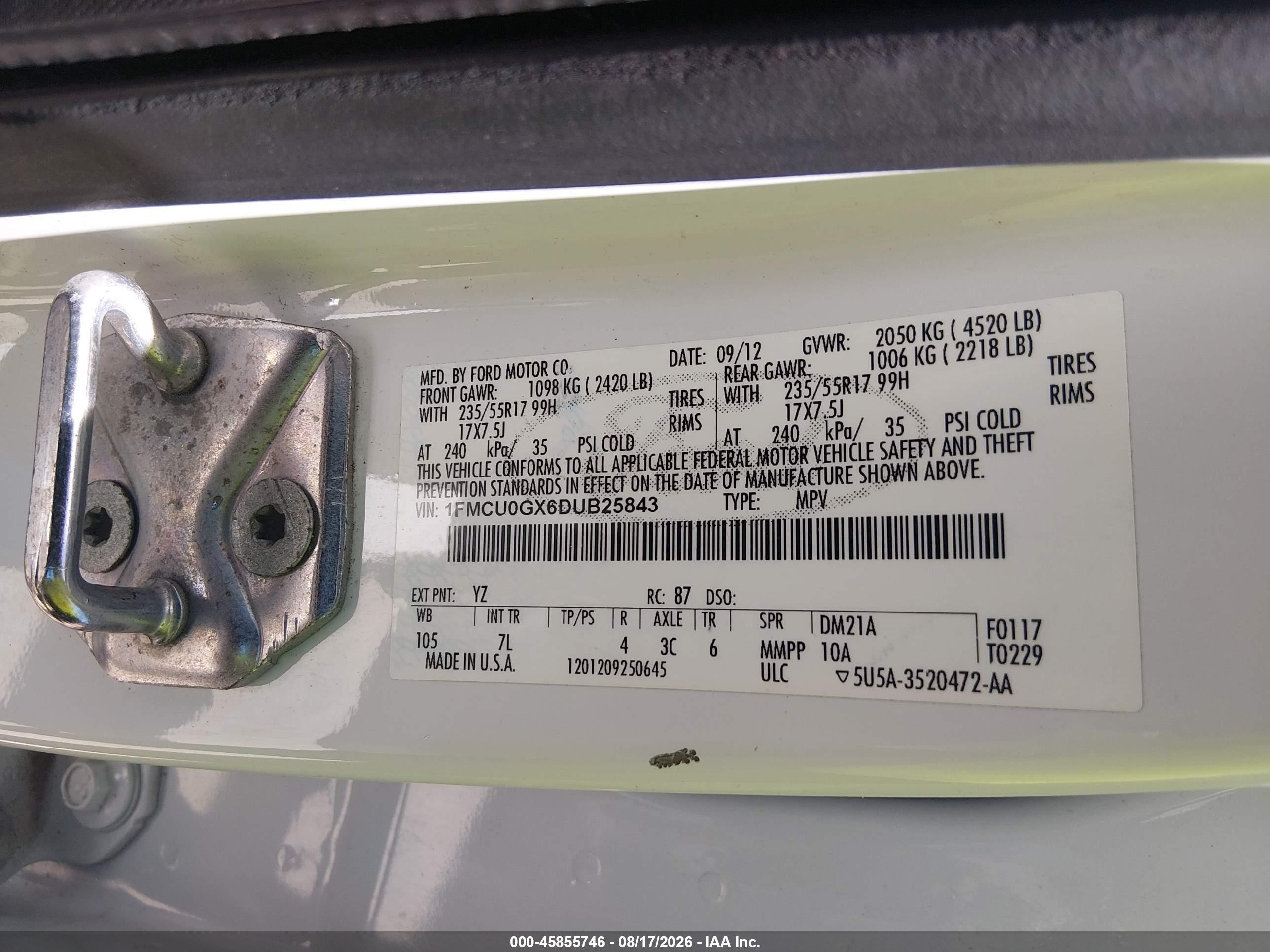 2013 Ford Escape Se White vin: 1FMCU0GX6DUB25843
