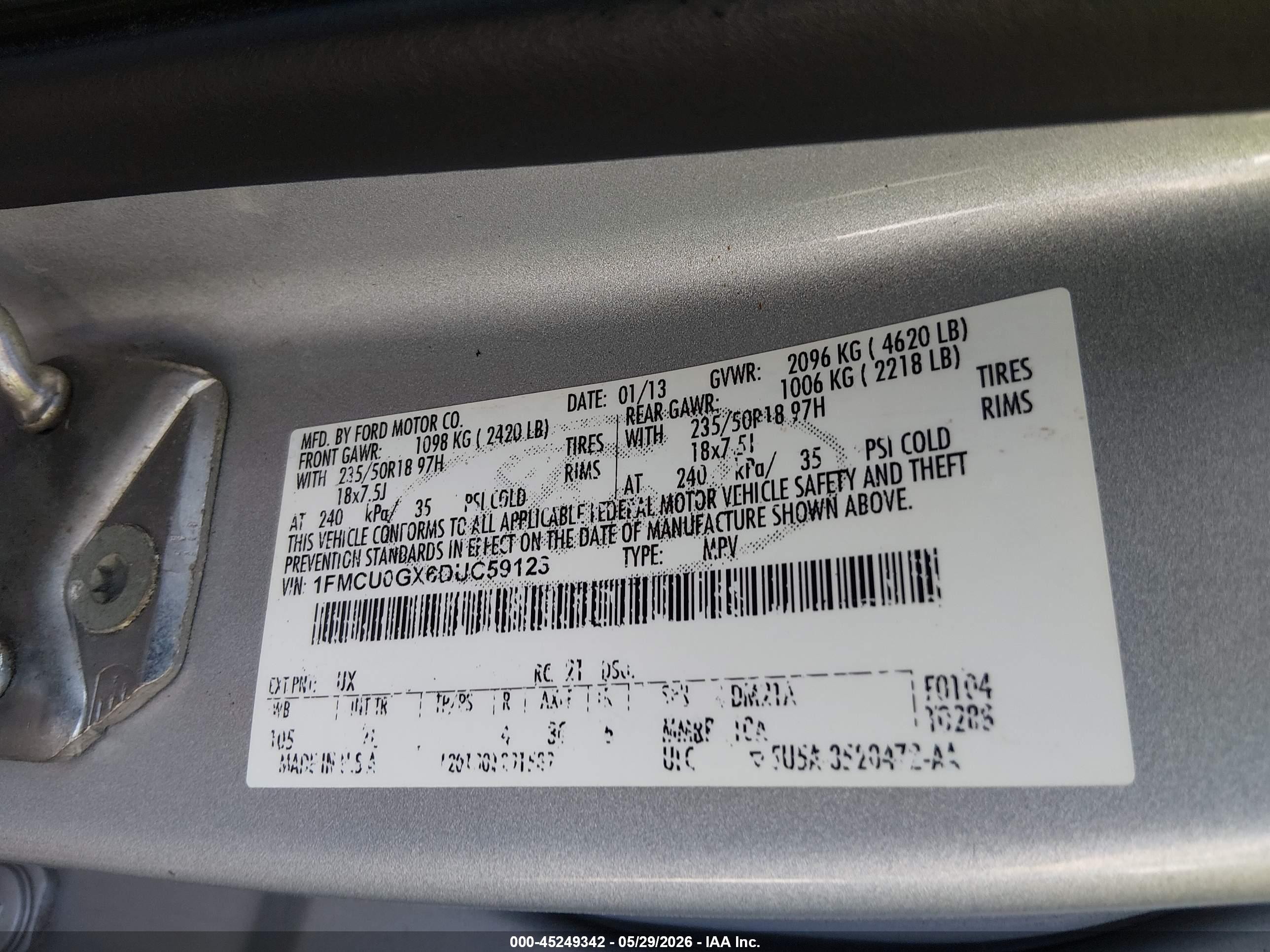 2013 Ford Escape Se Gray vin: 1FMCU0GX6DUC59123