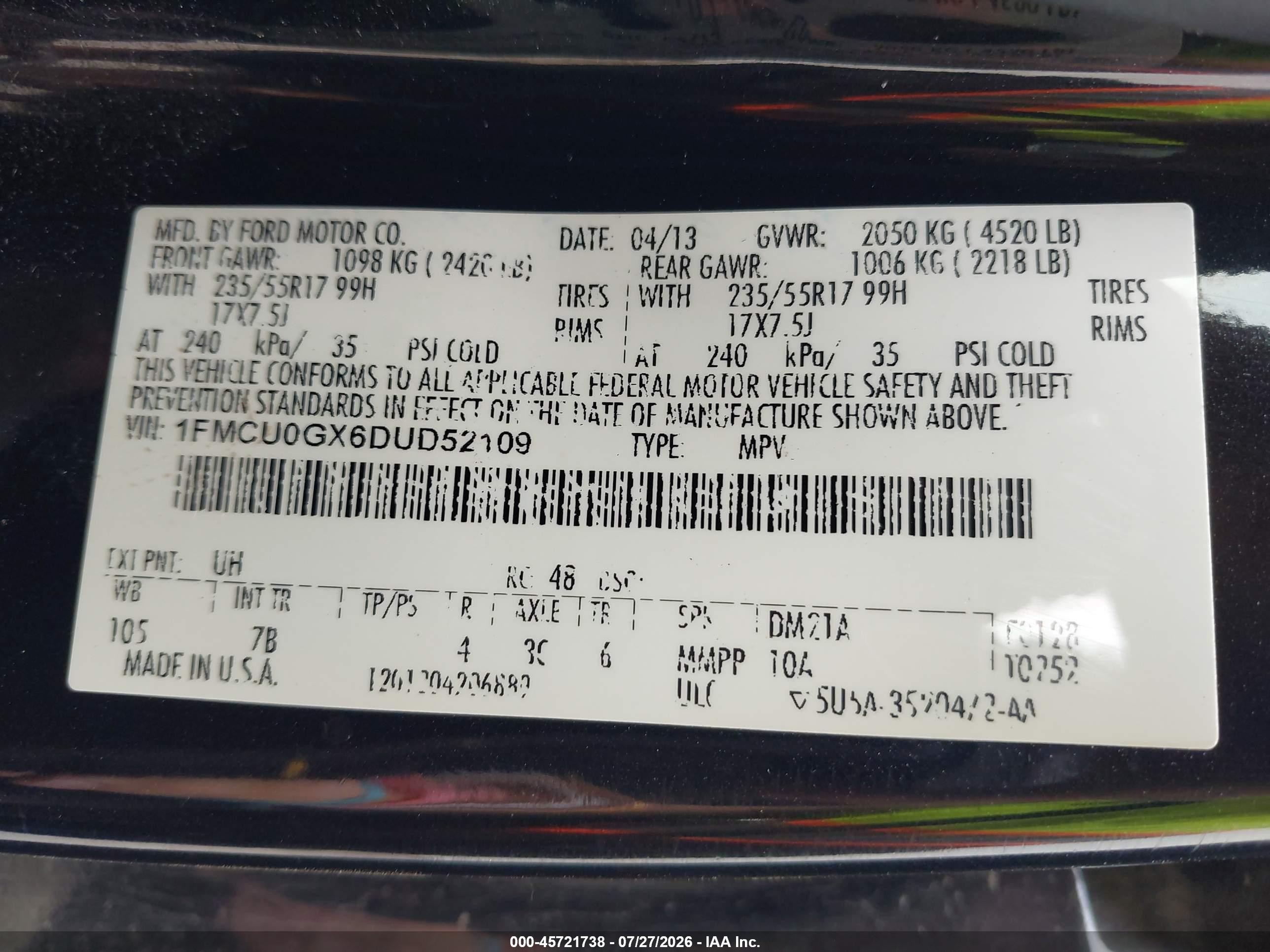 2013 Ford Escape Se Black vin: 1FMCU0GX6DUD52109