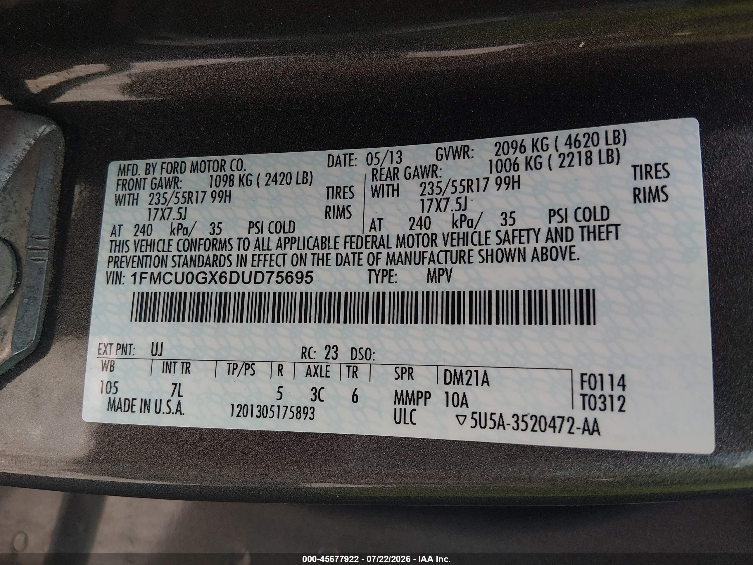 2013 Ford Escape Se Gray vin: 1FMCU0GX6DUD75695