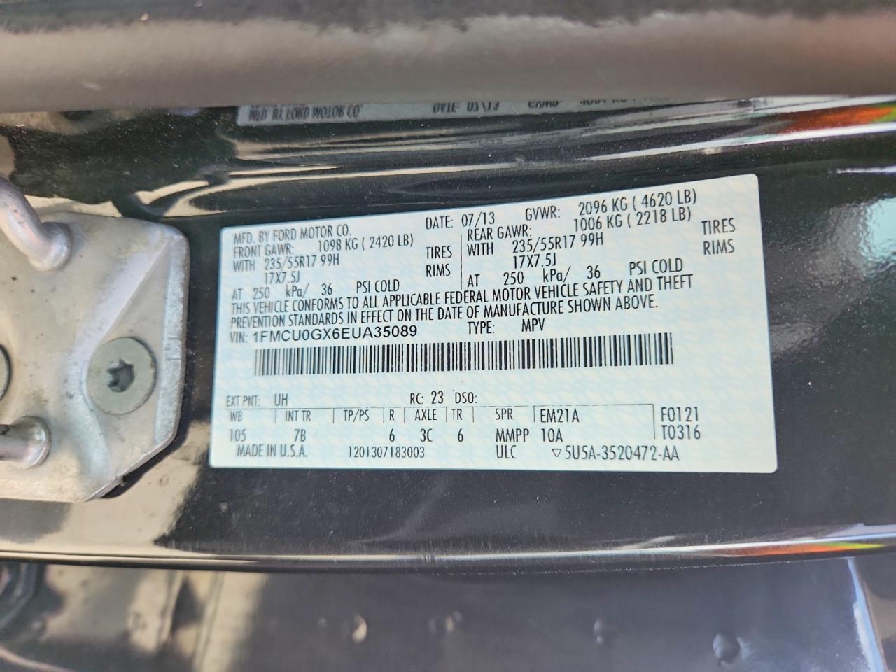 2014 Ford Escape Se Black vin: 1FMCU0GX6EUA35089