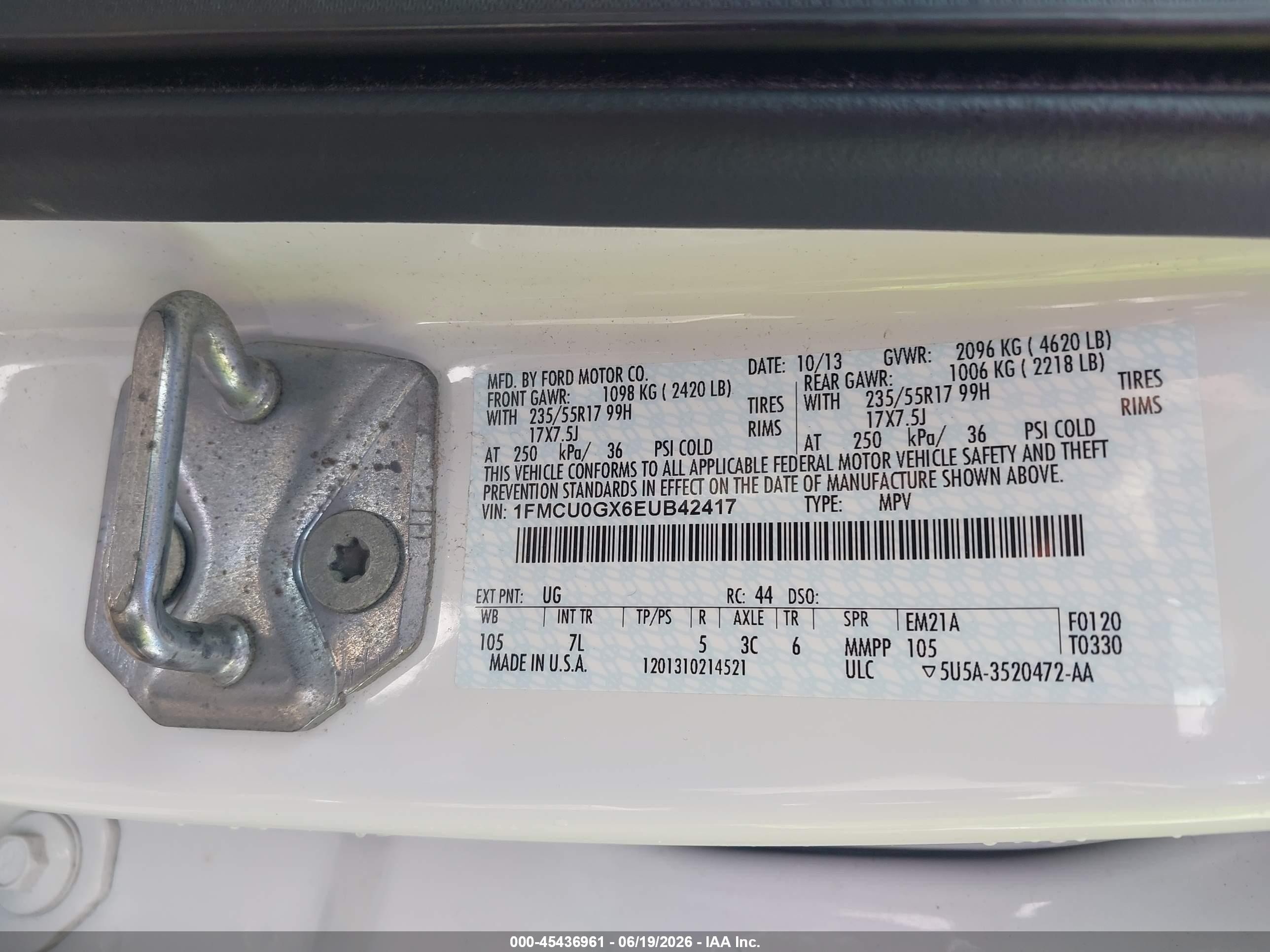2014 Ford Escape Se White vin: 1FMCU0GX6EUB42417