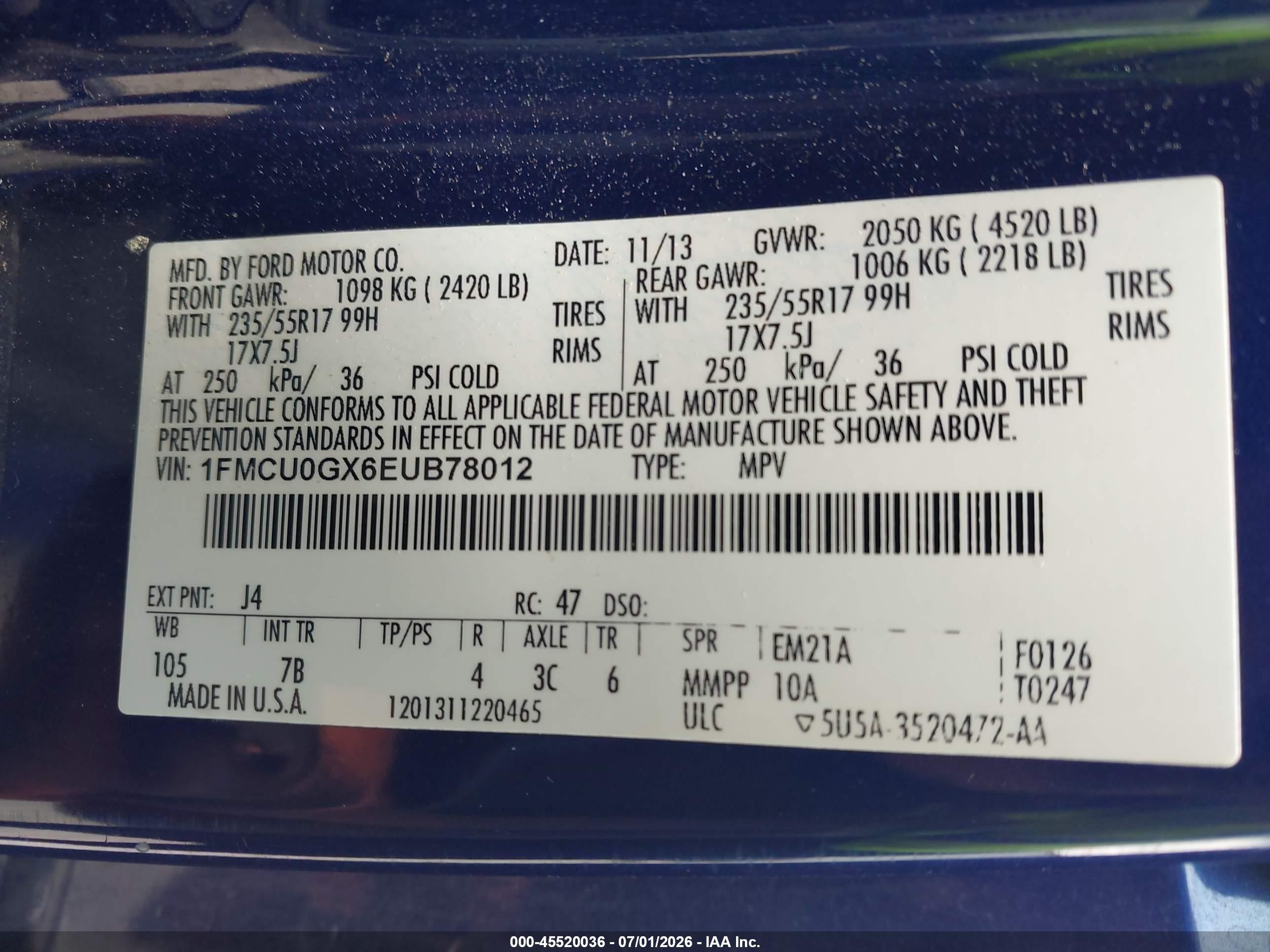 2014 Ford Escape Se Синий vin: 1FMCU0GX6EUB78012