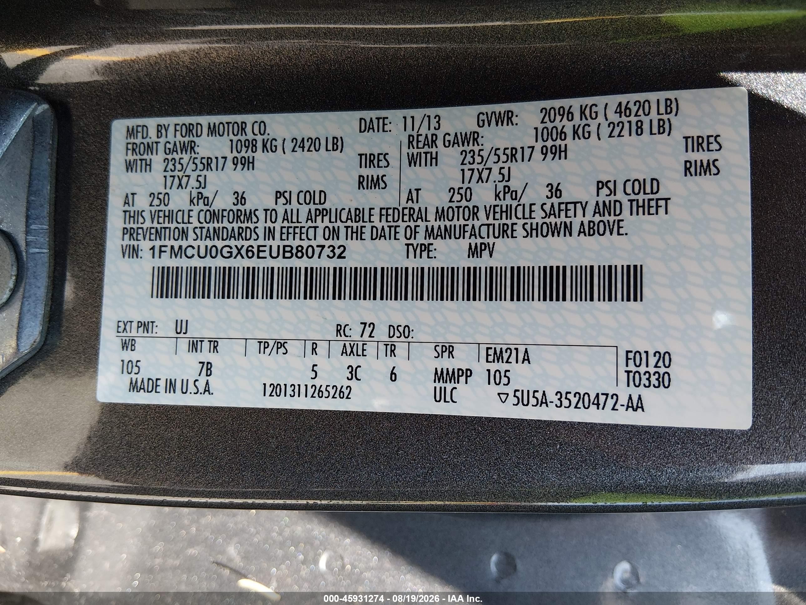 2014 Ford Escape Se Gray vin: 1FMCU0GX6EUB80732