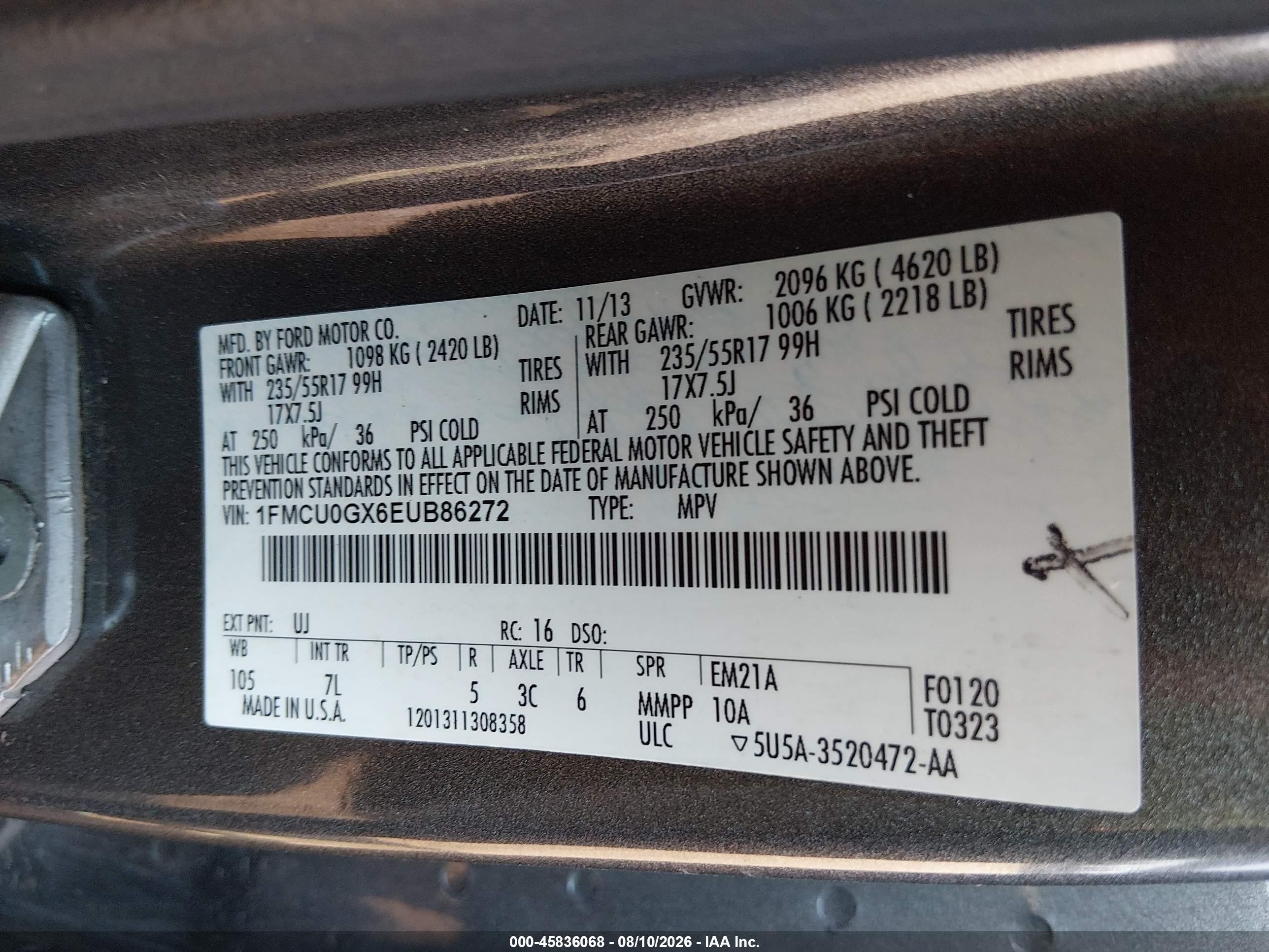 2014 Ford Escape Se Gray vin: 1FMCU0GX6EUB86272