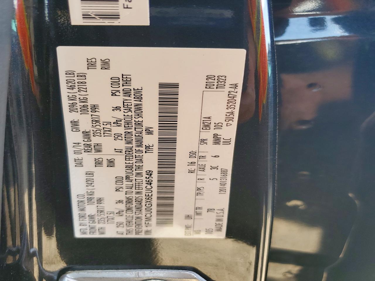 2014 Ford Escape Se Black vin: 1FMCU0GX6EUC46549