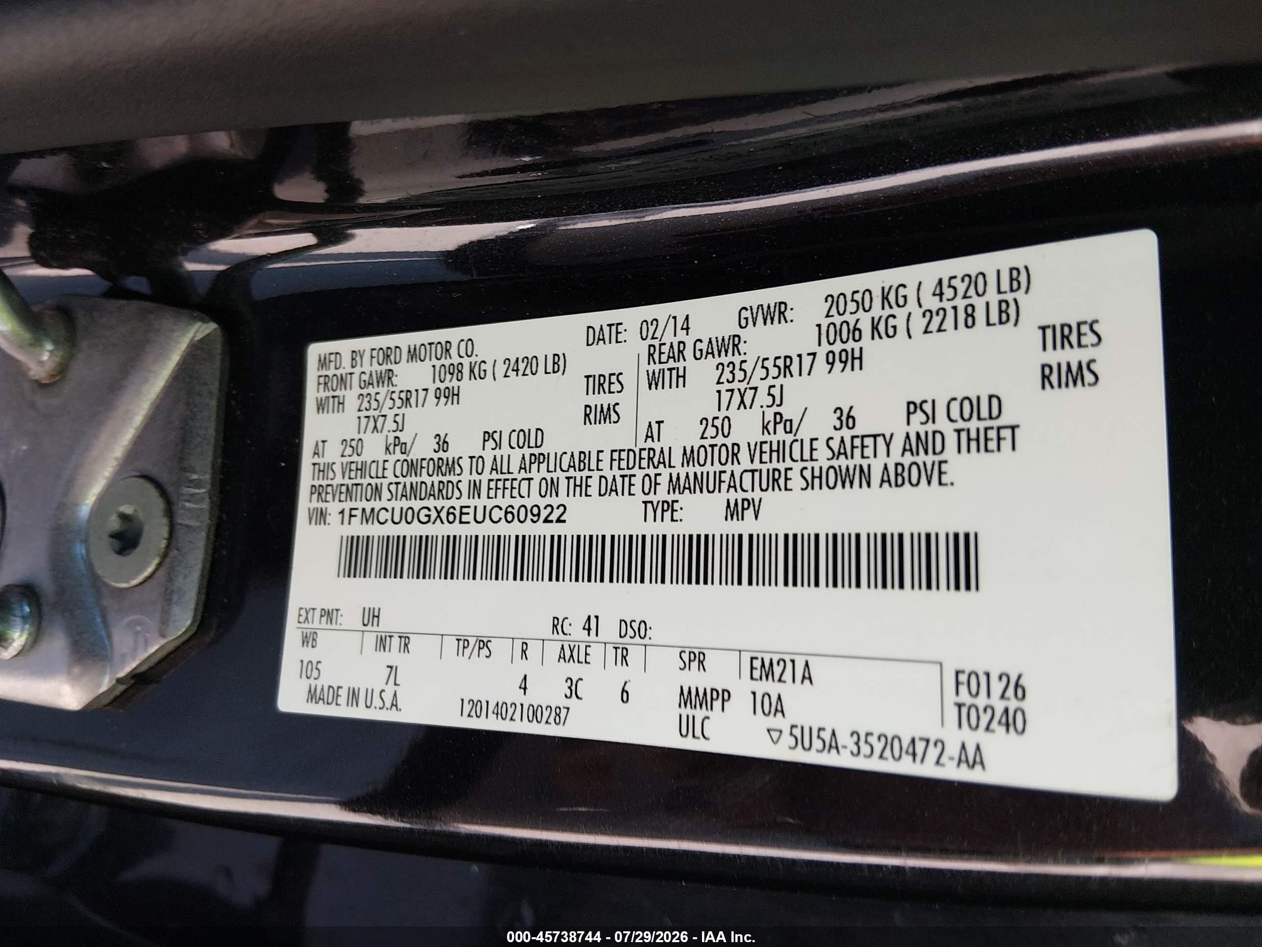 2014 Ford Escape Se Black vin: 1FMCU0GX6EUC60922
