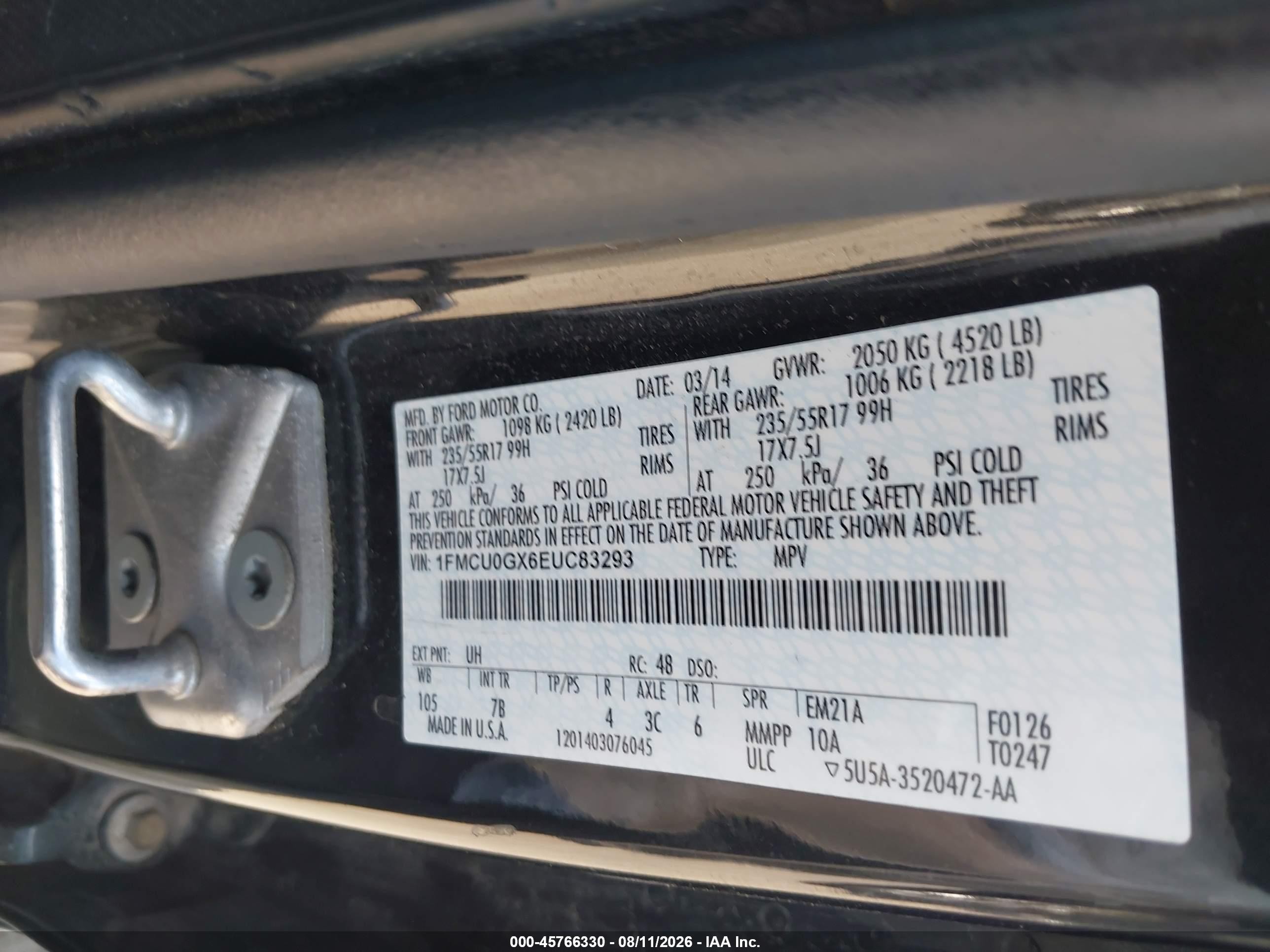 2014 Ford Escape Se Black vin: 1FMCU0GX6EUC83293