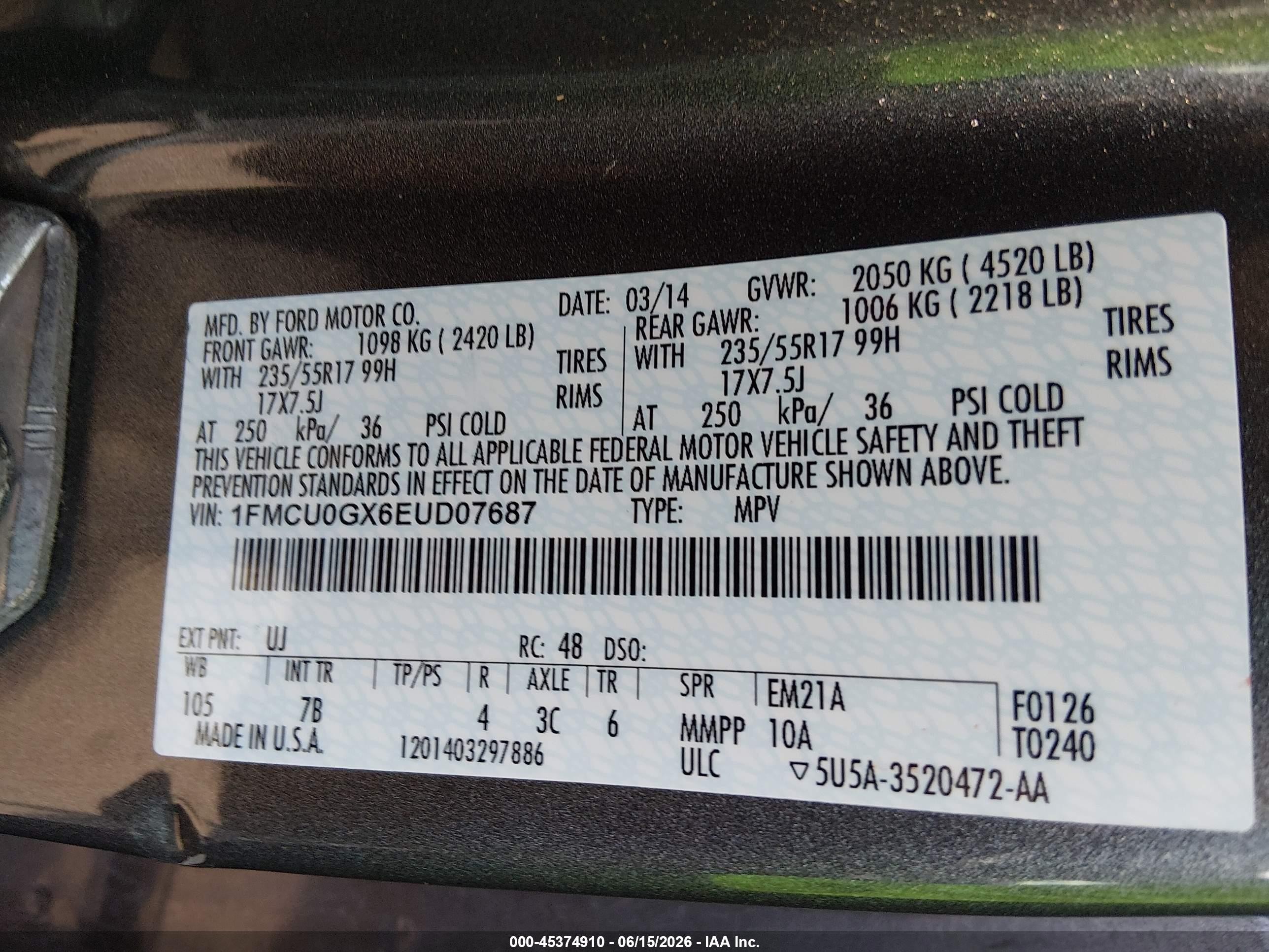 2014 Ford Escape Se Gray vin: 1FMCU0GX6EUD07687