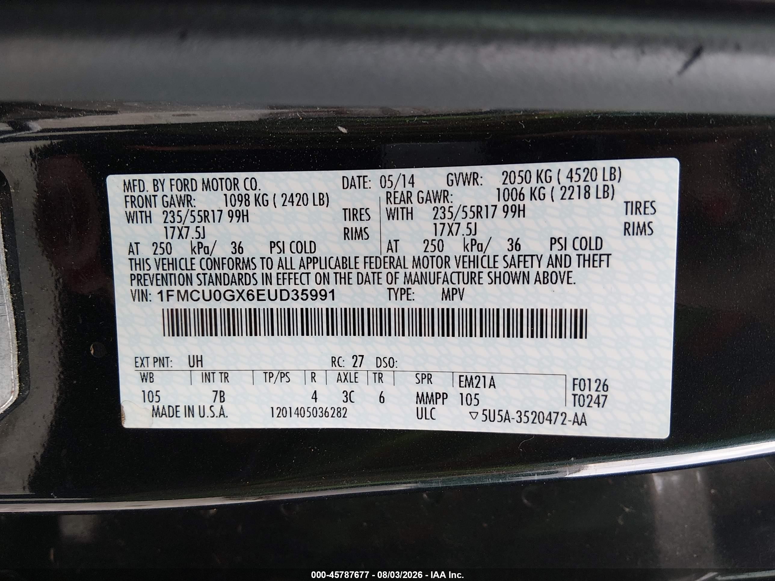 2014 Ford Escape Se Black vin: 1FMCU0GX6EUD35991