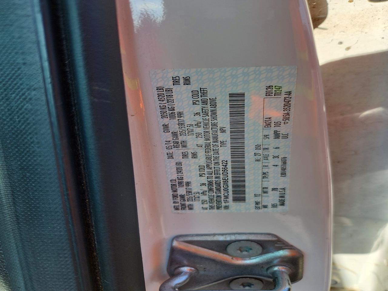 2014 Ford Escape Se Белый vin: 1FMCU0GX6EUD56422