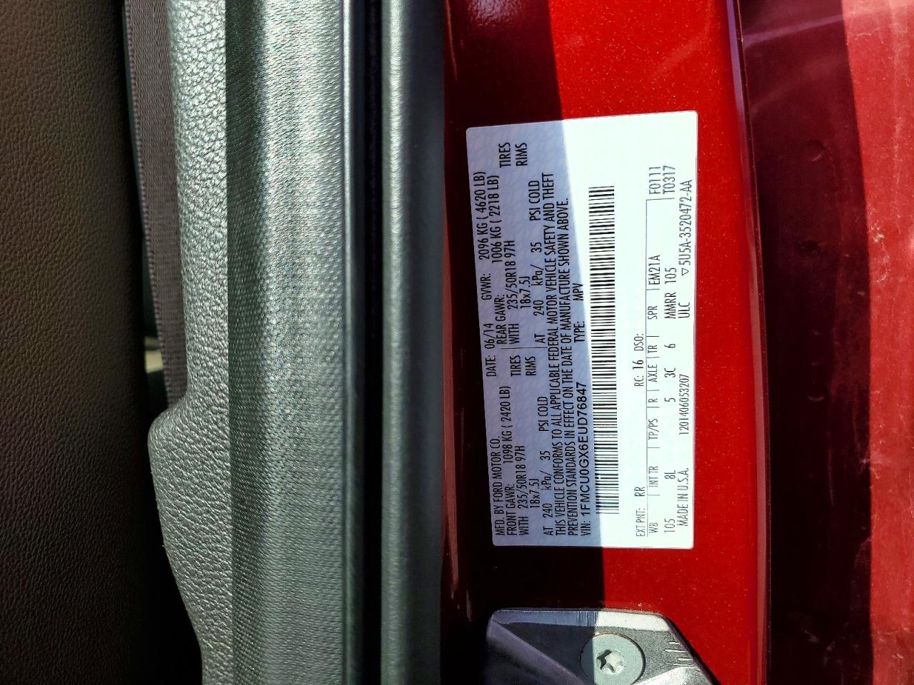 2014 Ford Escape Red vin: 1FMCU0GX6EUD76847