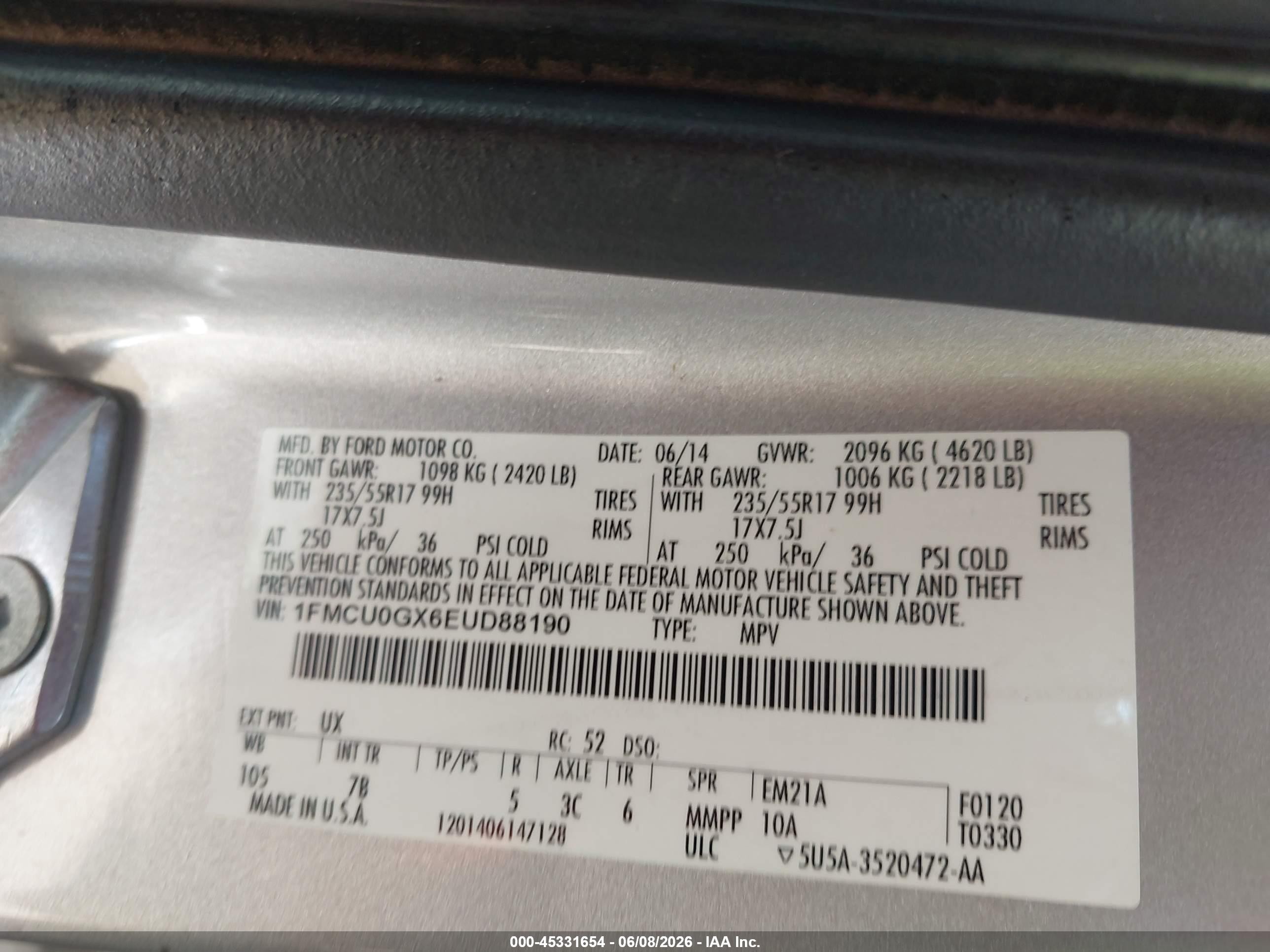 2014 Ford Escape Se Gray vin: 1FMCU0GX6EUD88190