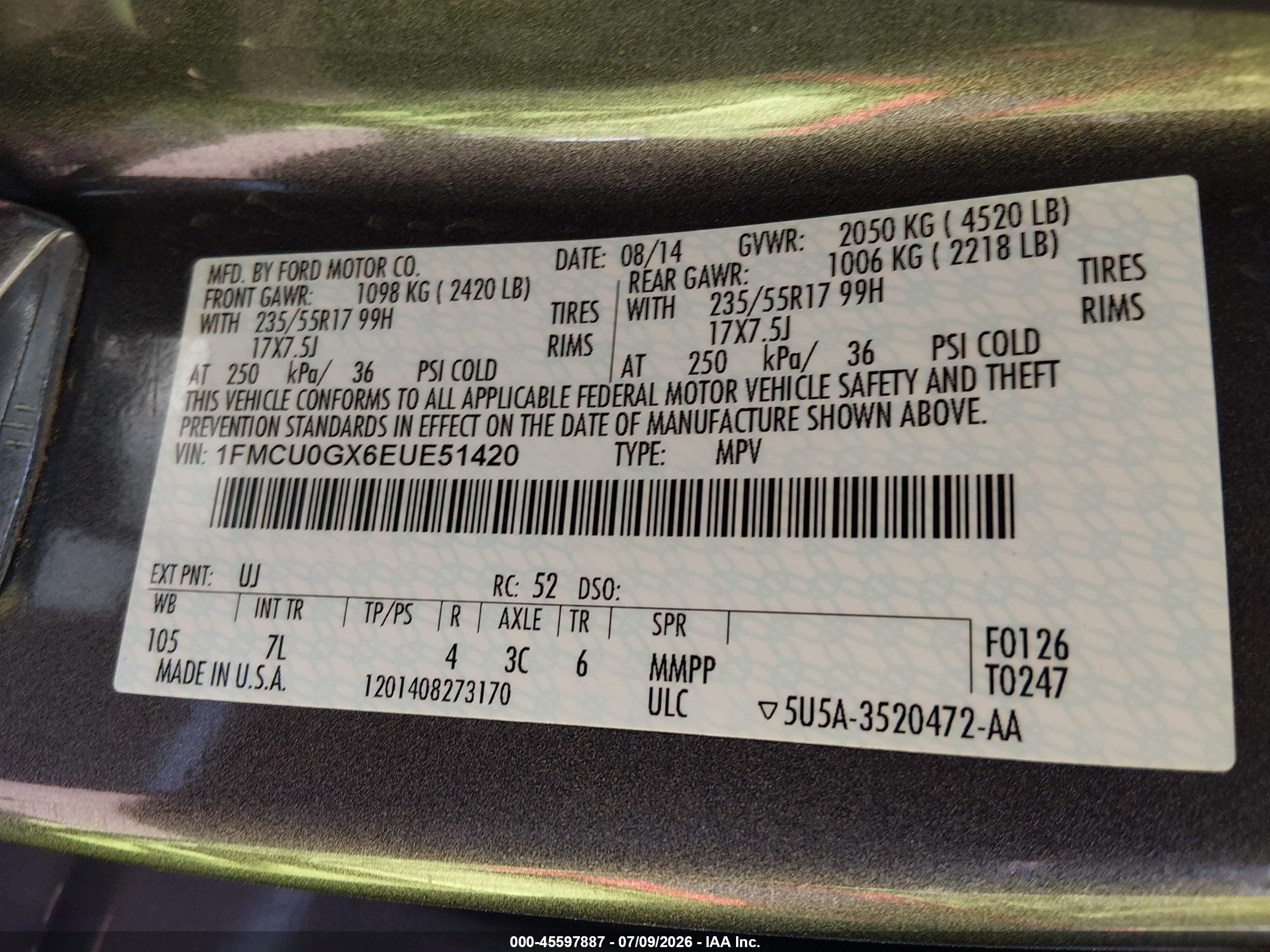 2014 Ford Escape Se Gray vin: 1FMCU0GX6EUE51420