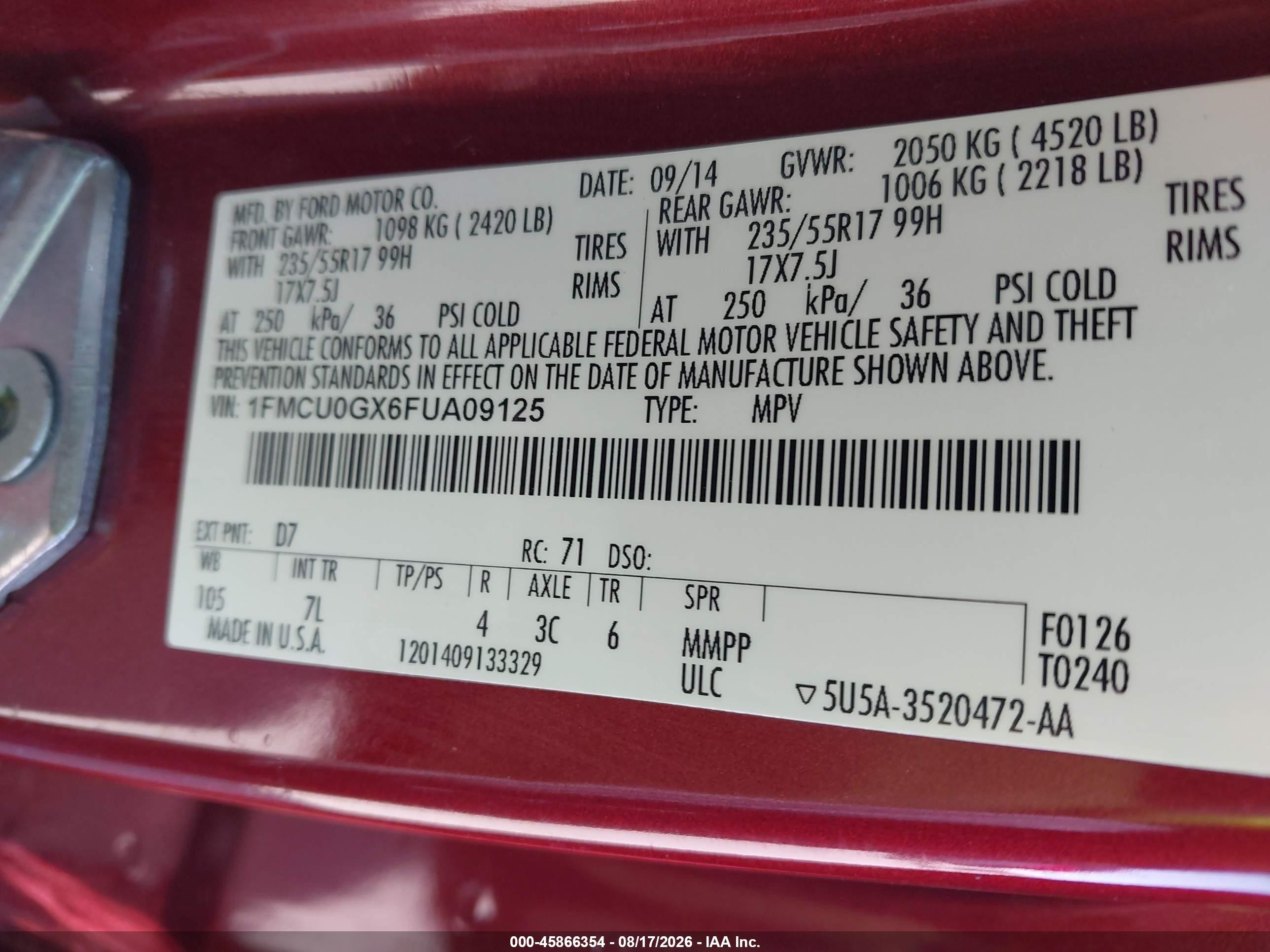 2015 Ford Escape Se Burgundy vin: 1FMCU0GX6FUA09125