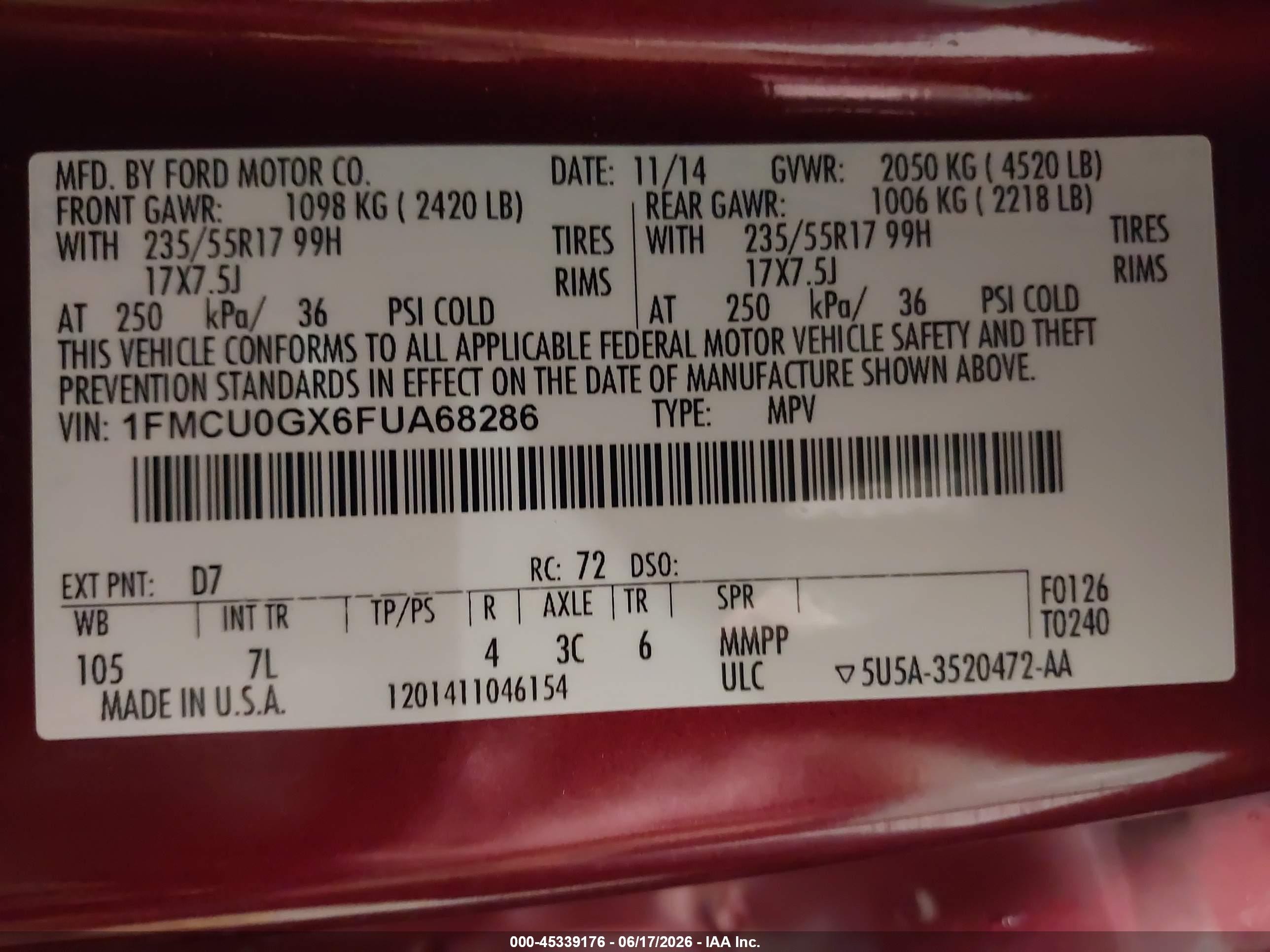 2015 Ford Escape Se Red vin: 1FMCU0GX6FUA68286