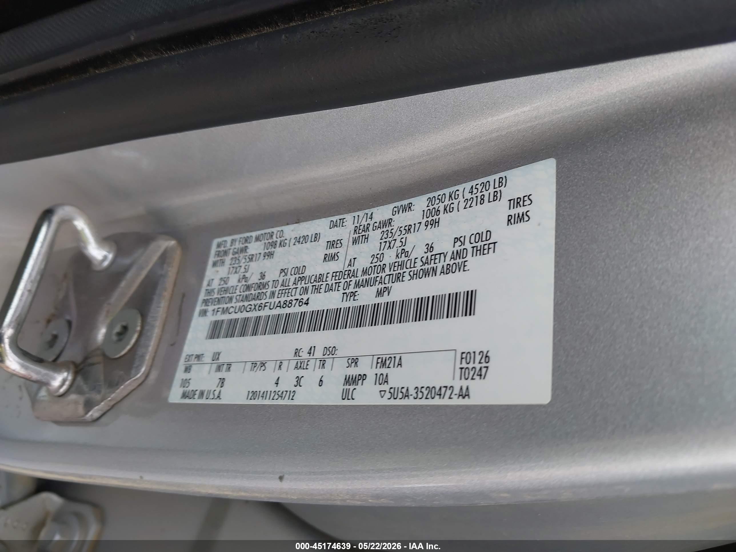 2015 Ford Escape Se Silver vin: 1FMCU0GX6FUA88764