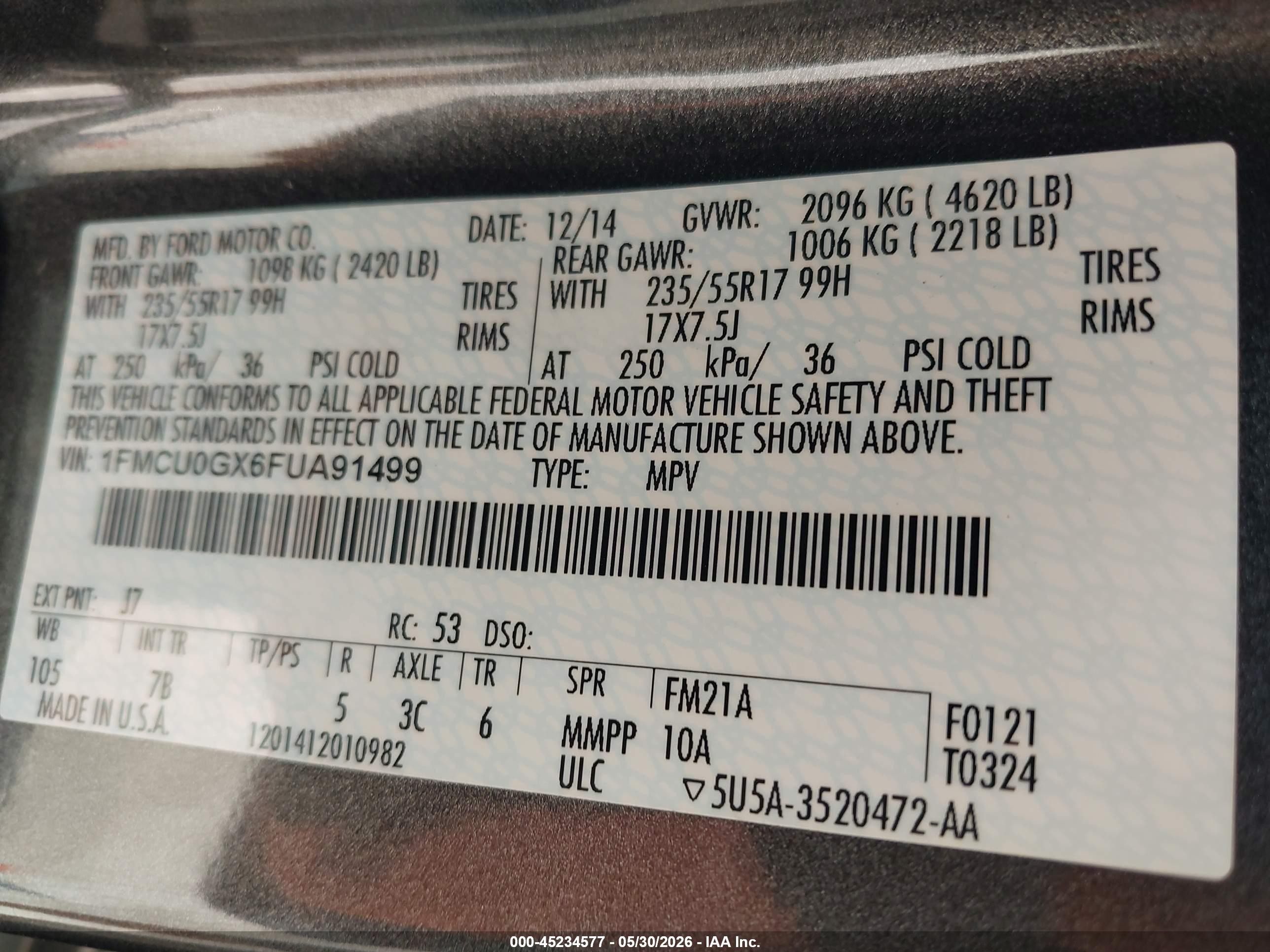 2015 Ford Escape Se Gray vin: 1FMCU0GX6FUA91499