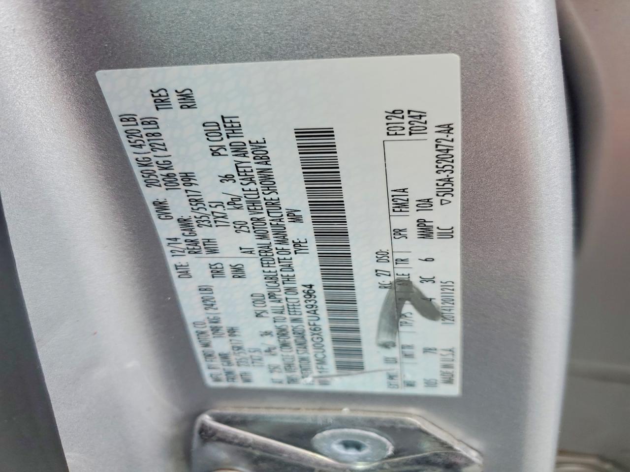 2015 Ford Escape Se Silver vin: 1FMCU0GX6FUA93964