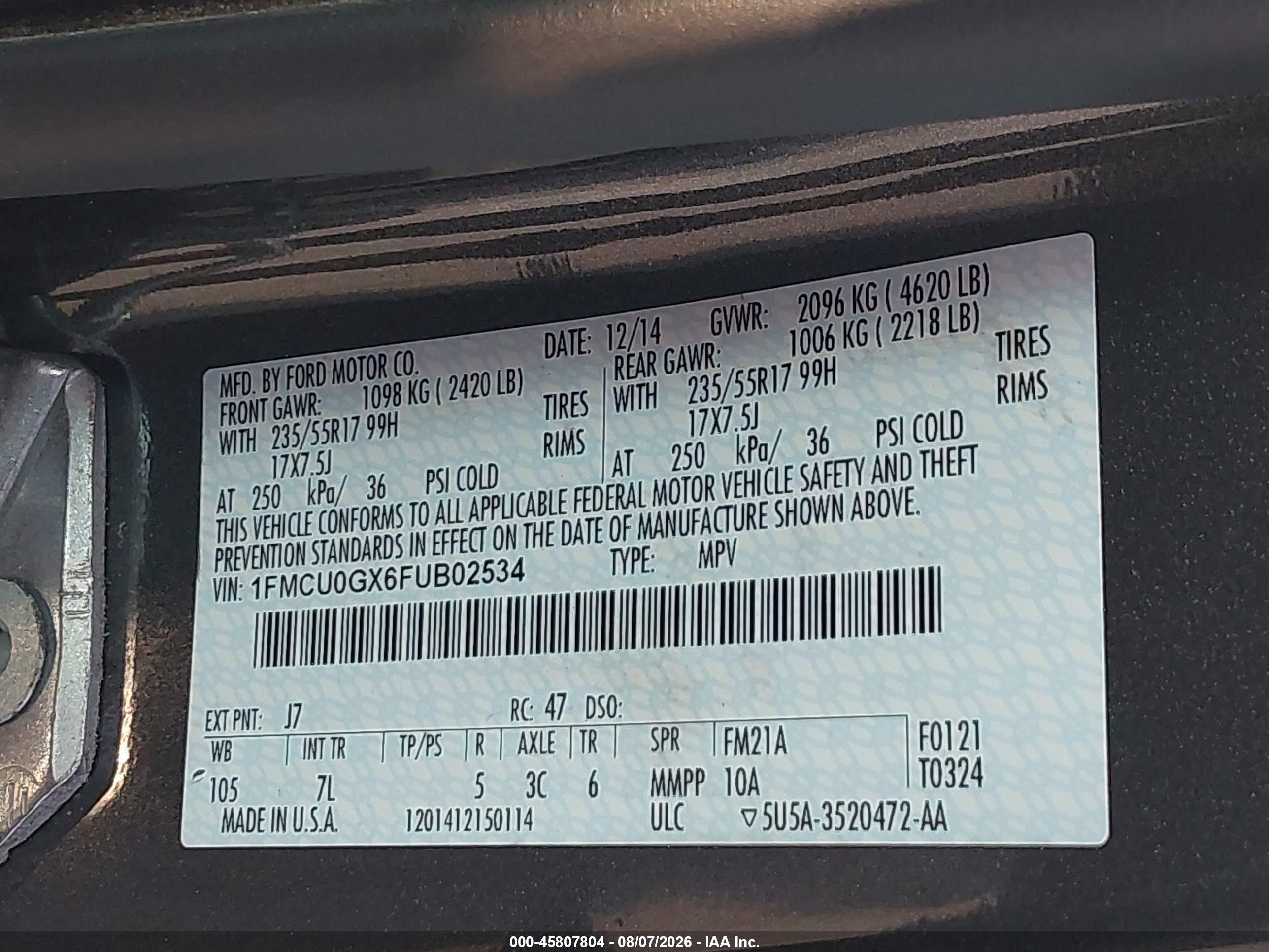 2015 Ford Escape Se Gray vin: 1FMCU0GX6FUB02534