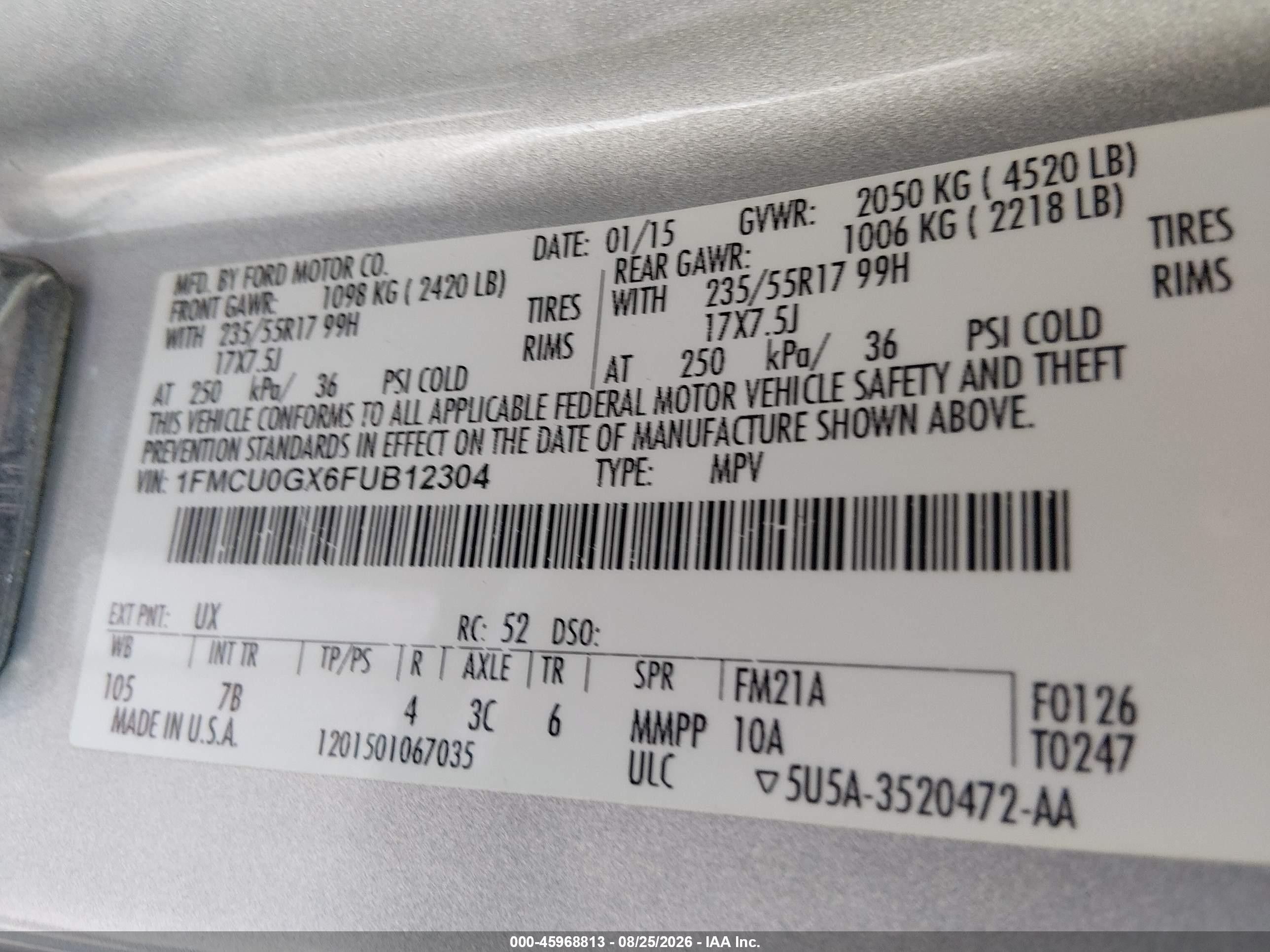 2015 Ford Escape Se Silver vin: 1FMCU0GX6FUB12304