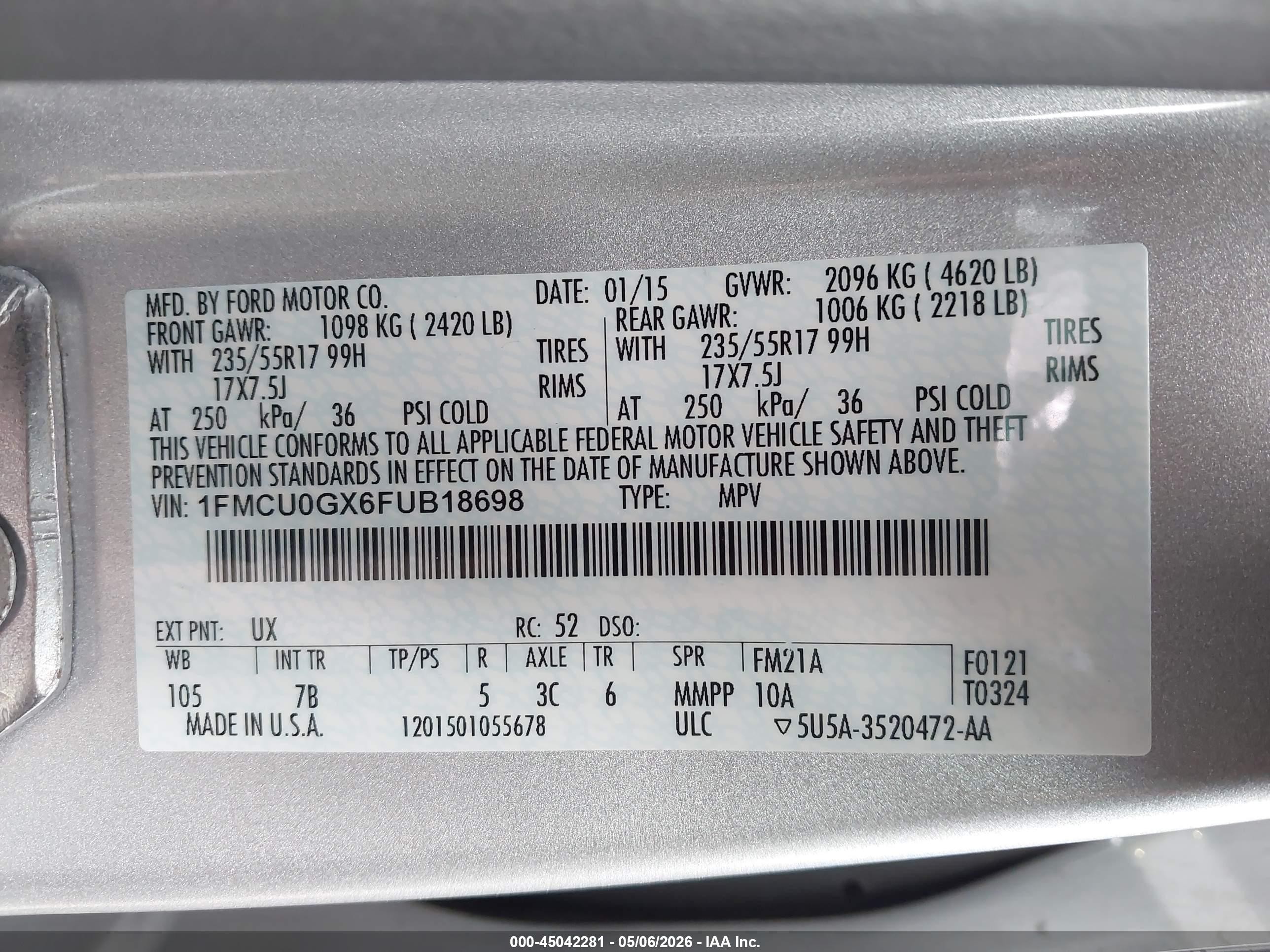 2015 Ford Escape Se Серебряный vin: 1FMCU0GX6FUB18698