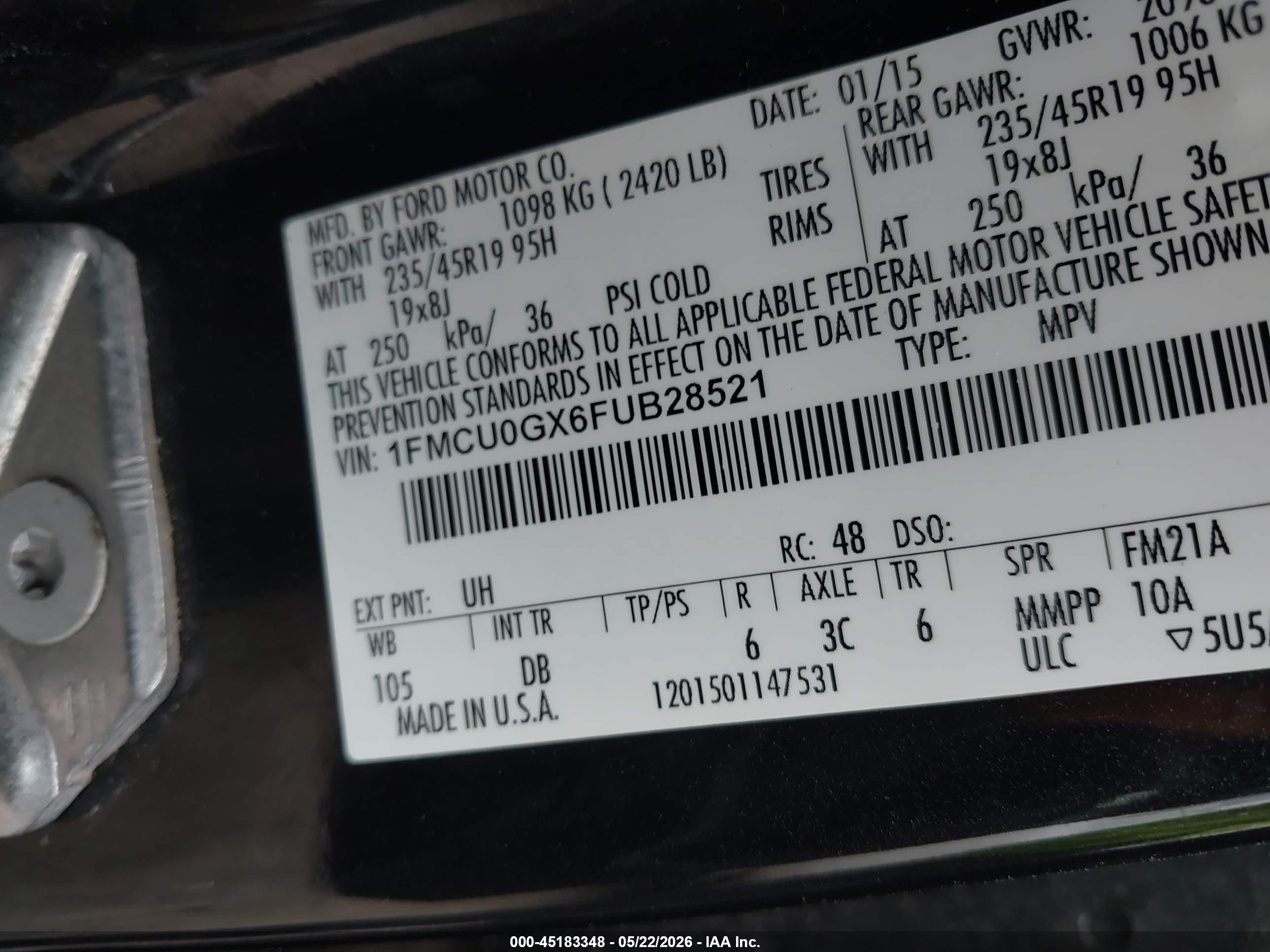 2015 Ford Escape Se Черный vin: 1FMCU0GX6FUB28521