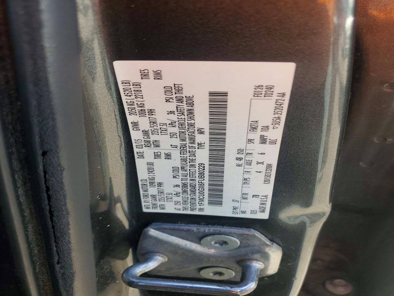 2015 Ford Escape Se Gray vin: 1FMCU0GX6FUB80229