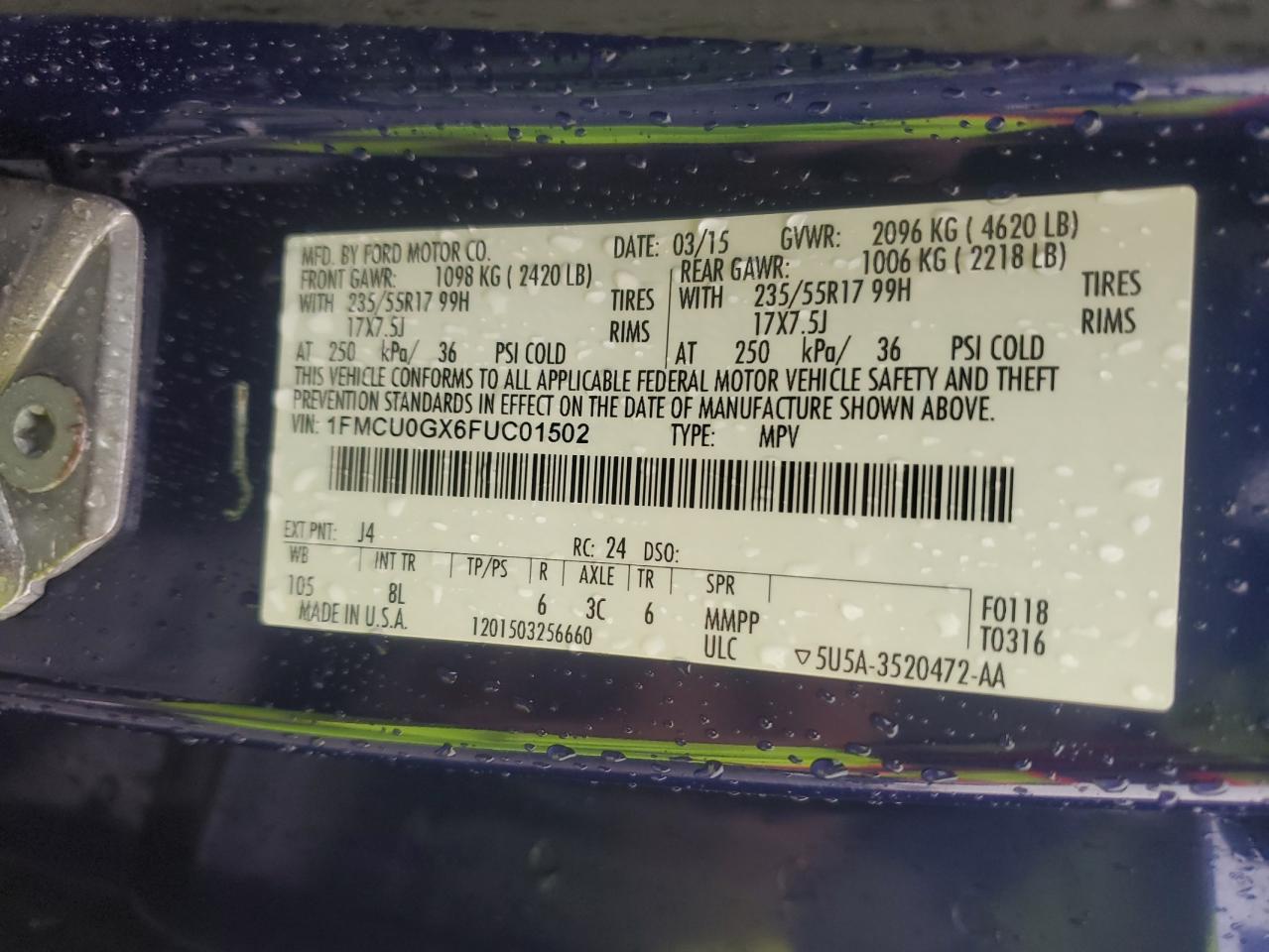 2015 Ford Escape Se Синий vin: 1FMCU0GX6FUC01502