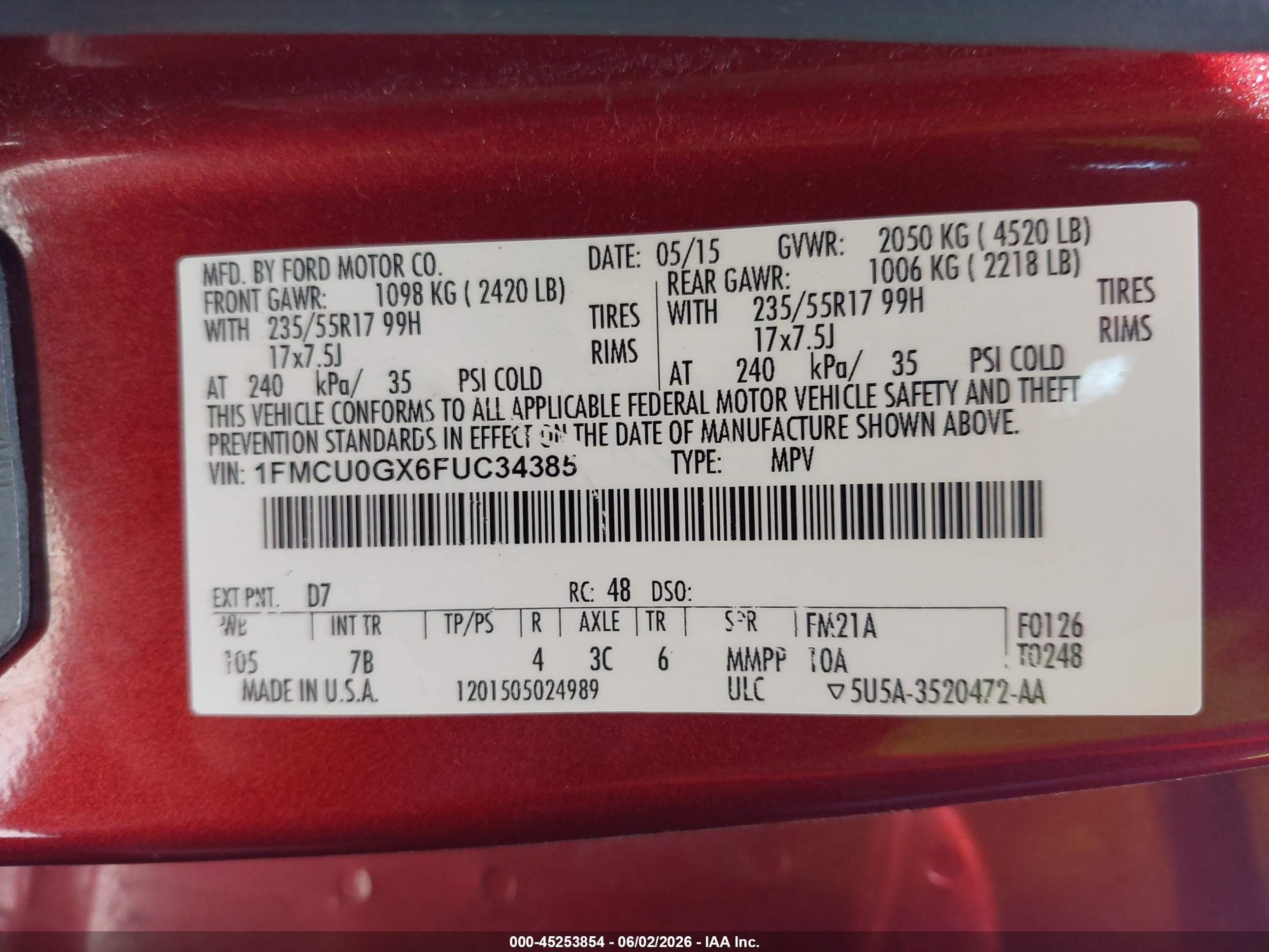 2015 Ford Escape Se Orange vin: 1FMCU0GX6FUC34385