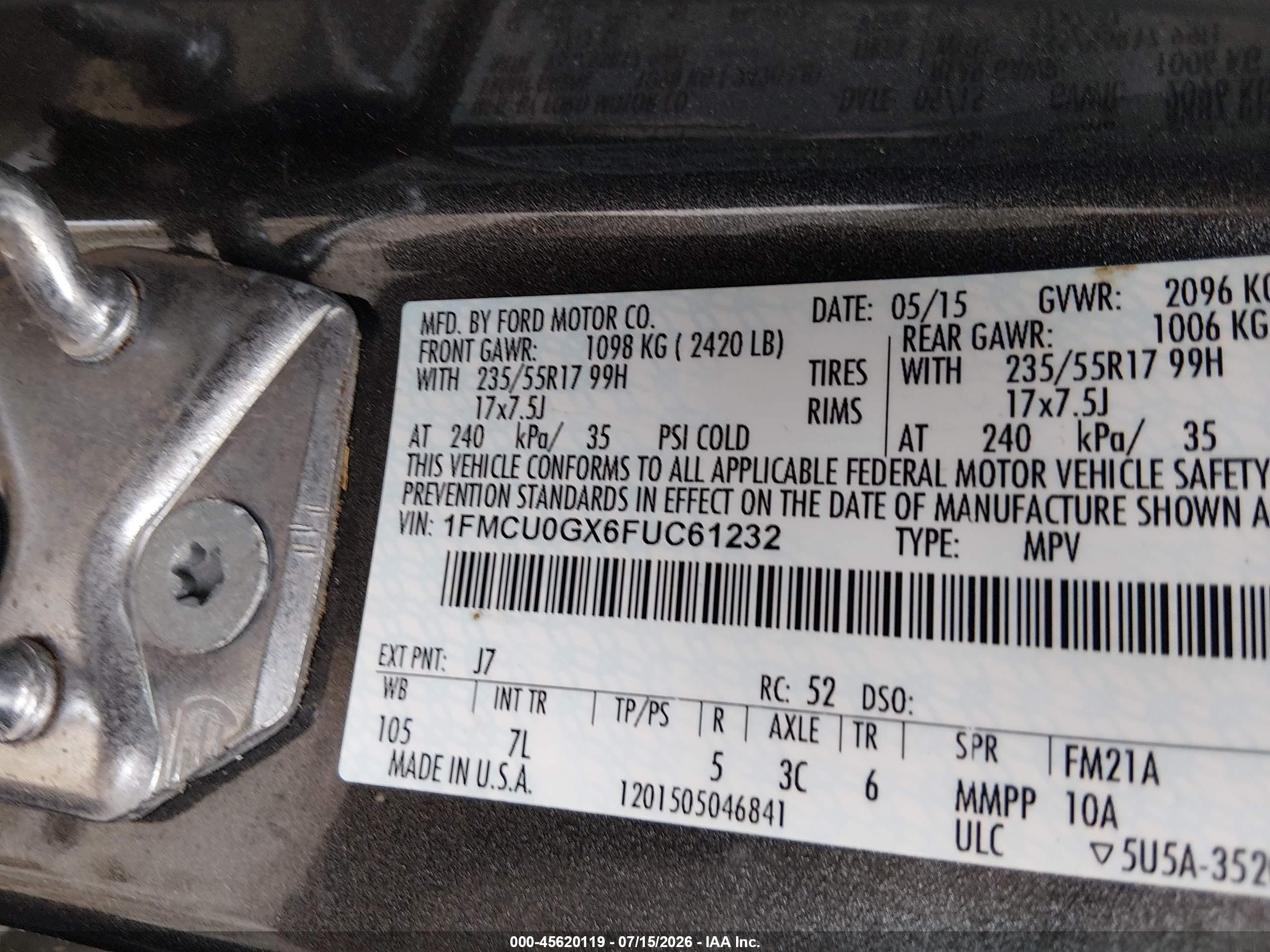 2015 Ford Escape Se Gray vin: 1FMCU0GX6FUC61232