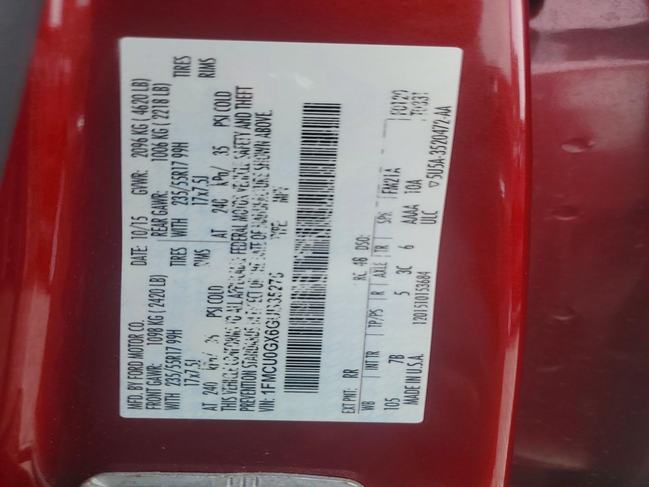 2016 Hond Escape Красный vin: 1FMCU0GX6GUB35275