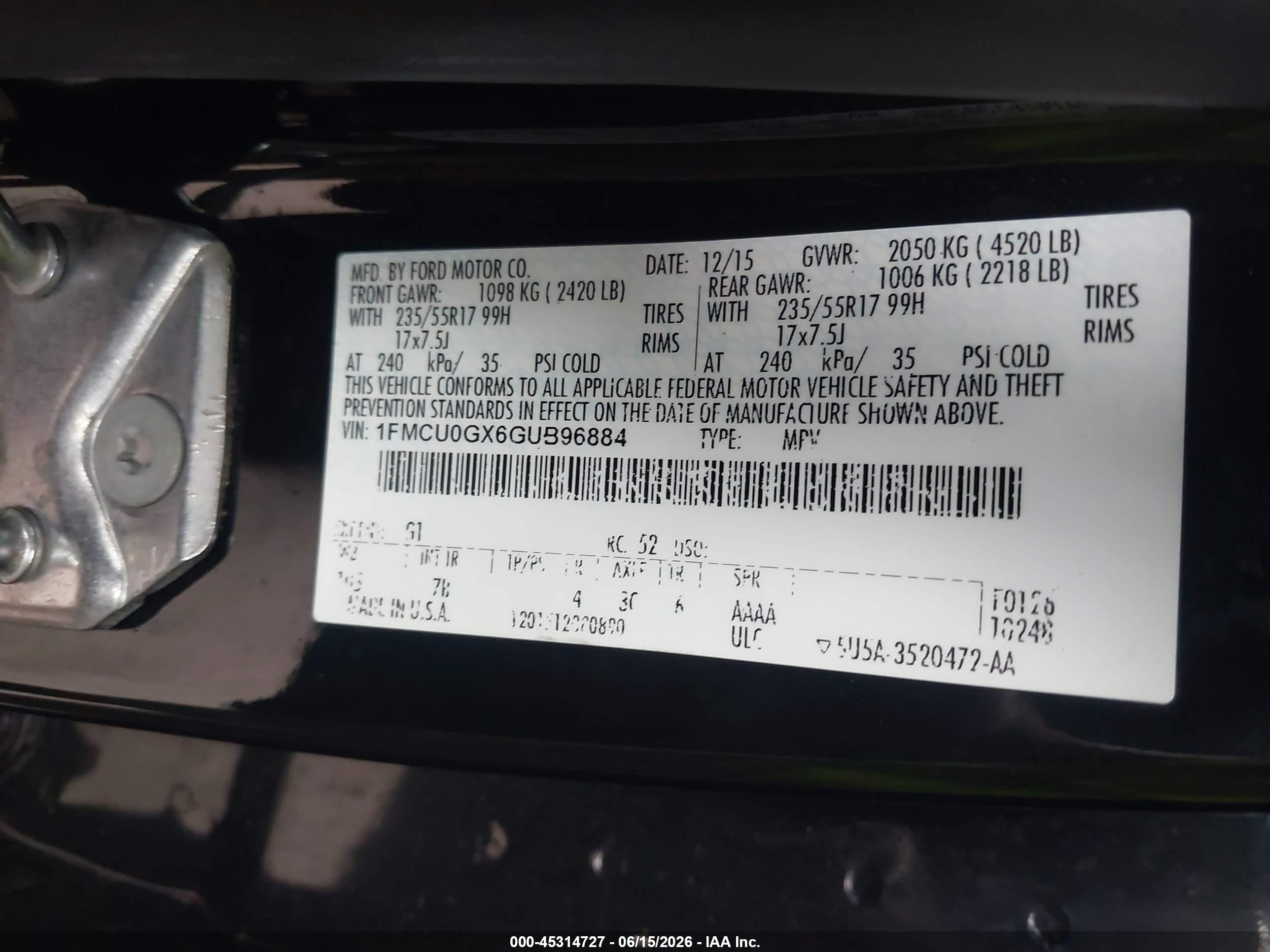 2016 Ford Escape Se Black vin: 1FMCU0GX6GUB96884