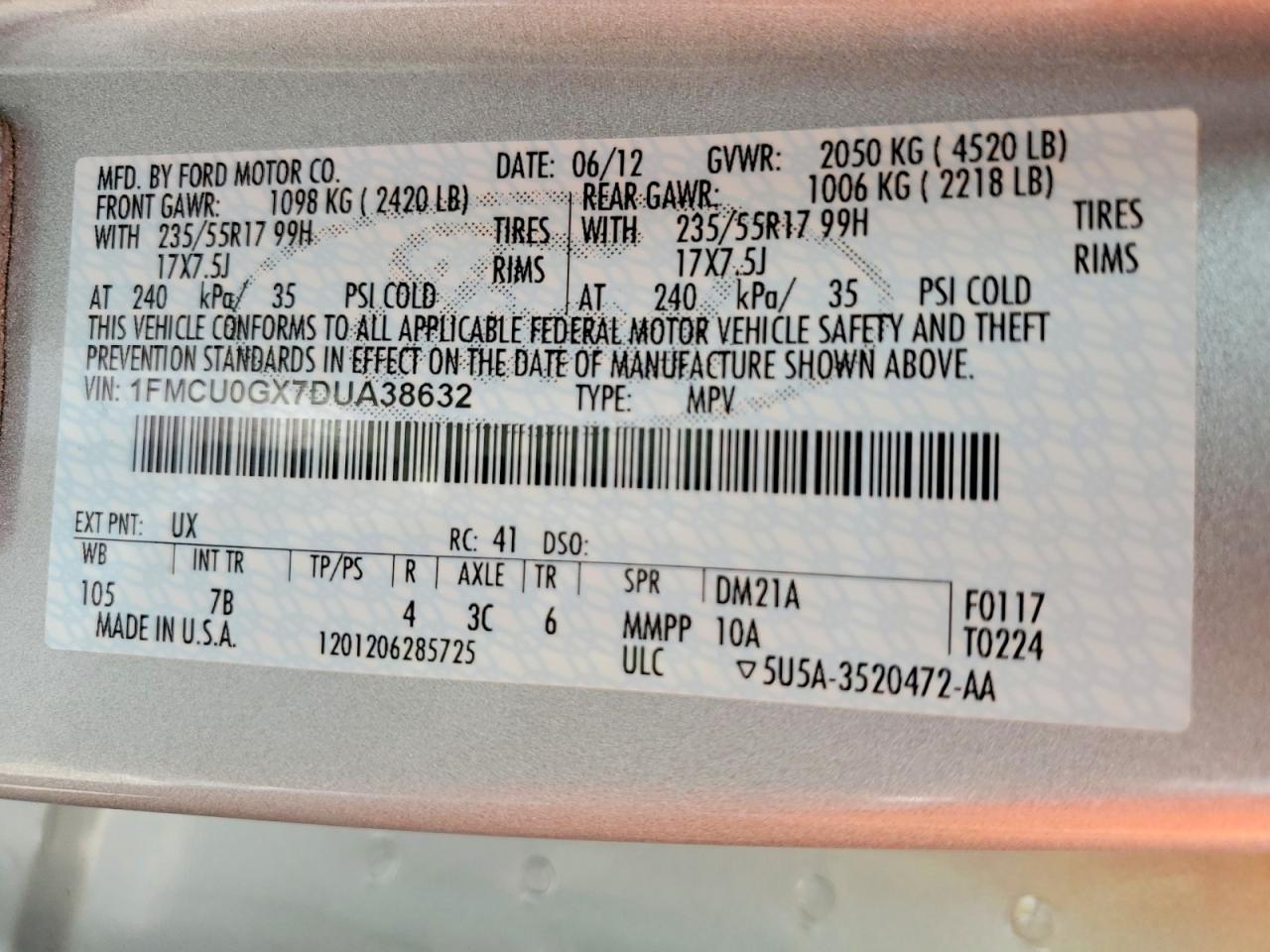 2013 Ford Escape Se Silver vin: 1FMCU0GX7DUA38632