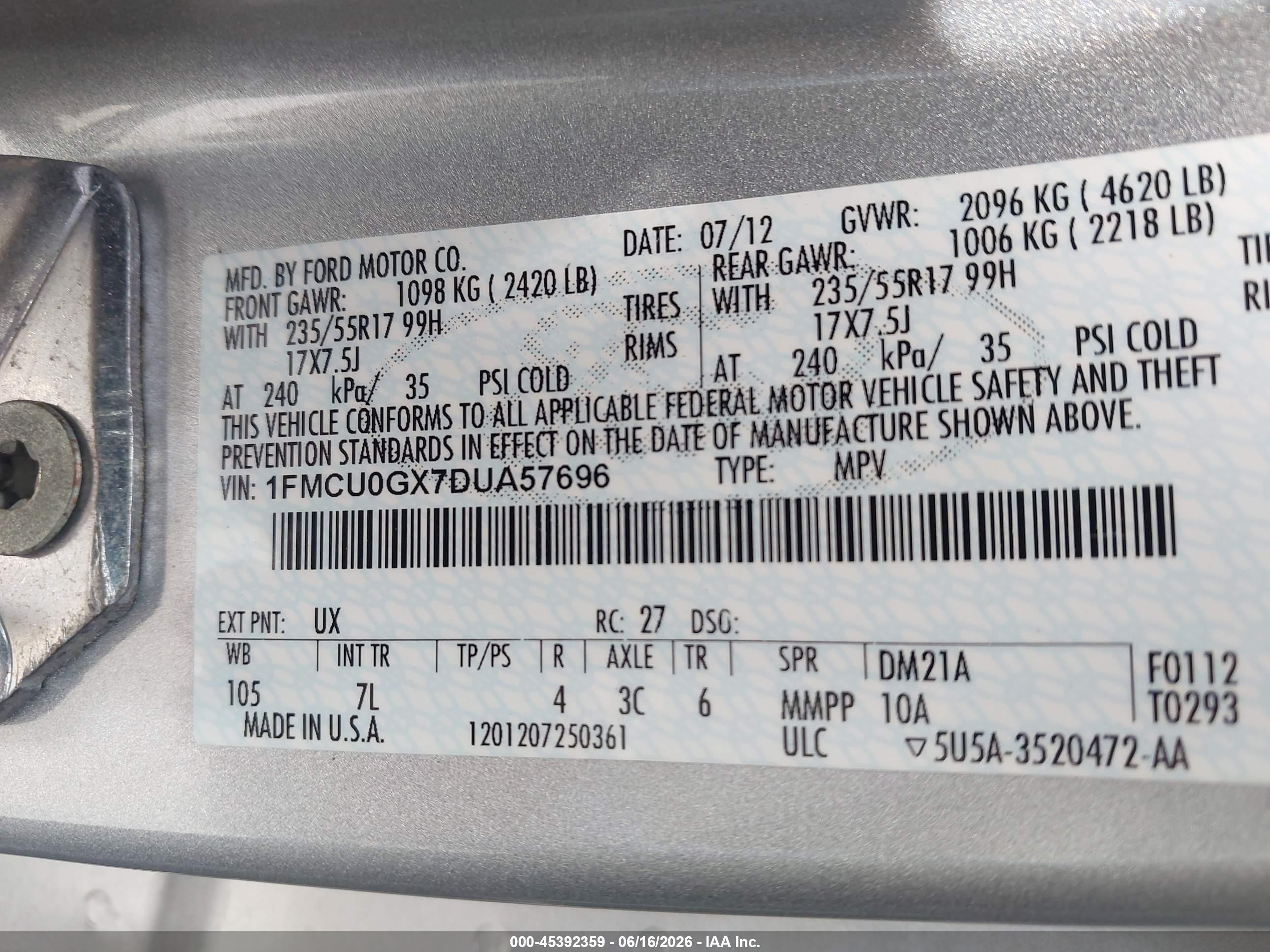 2013 Ford Escape Se Silver vin: 1FMCU0GX7DUA57696