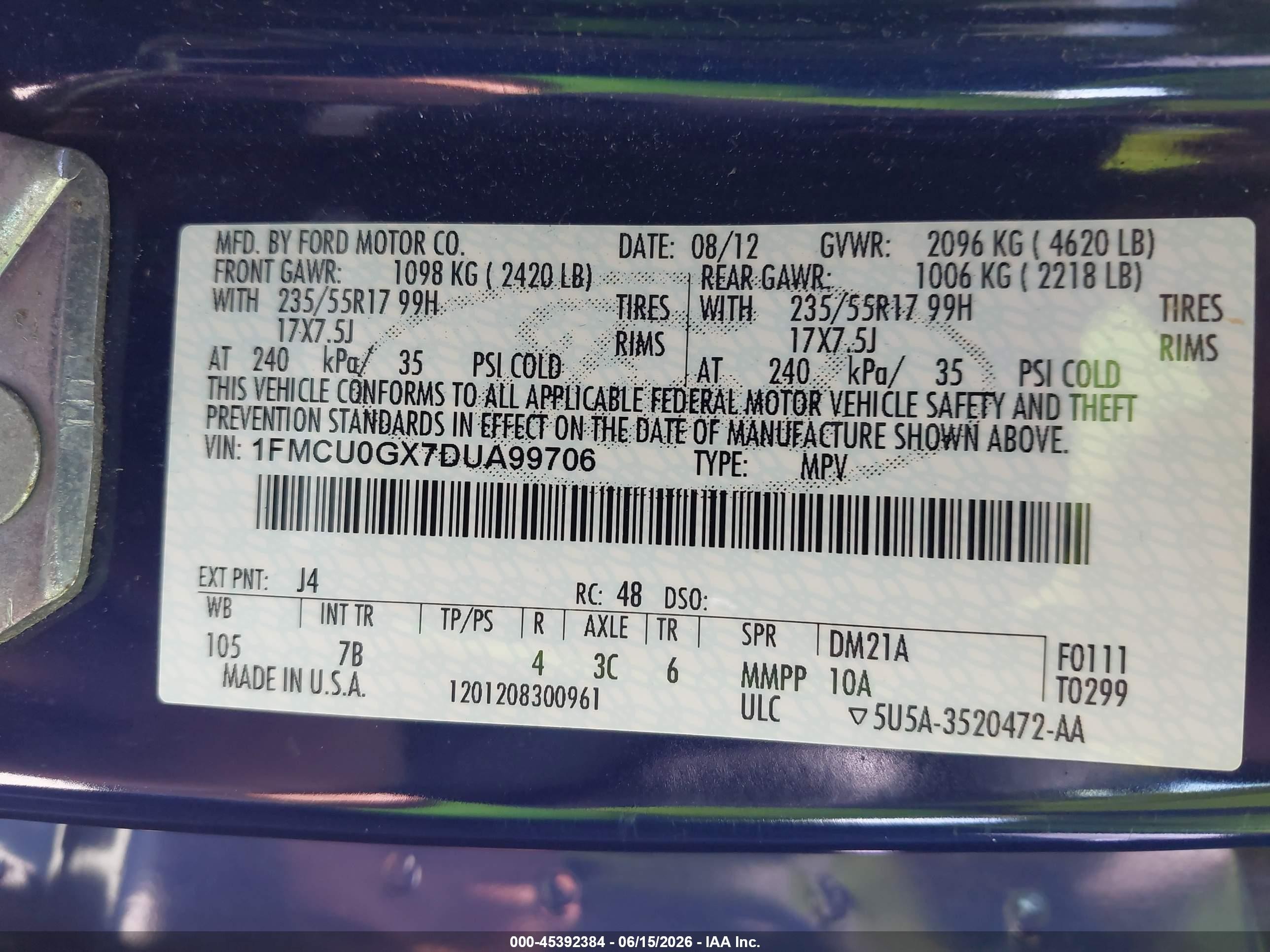 2013 Ford Escape Se Синий vin: 1FMCU0GX7DUA99706