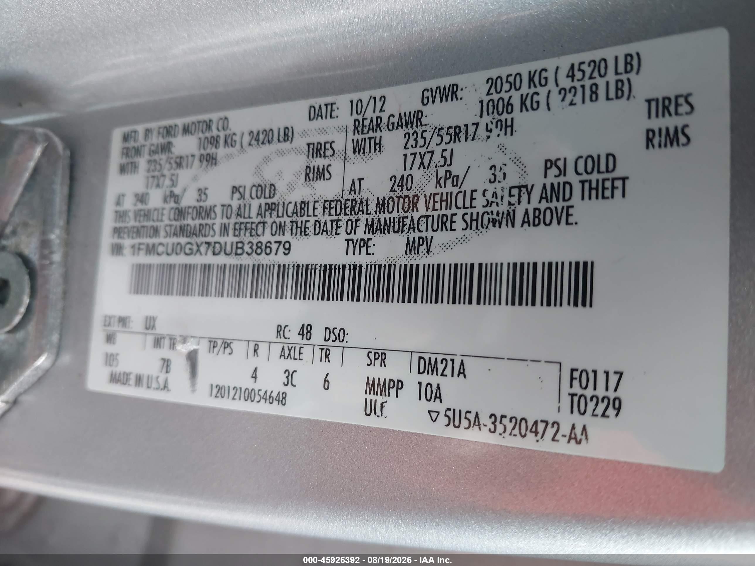 2013 Ford Escape Se Silver vin: 1FMCU0GX7DUB38679